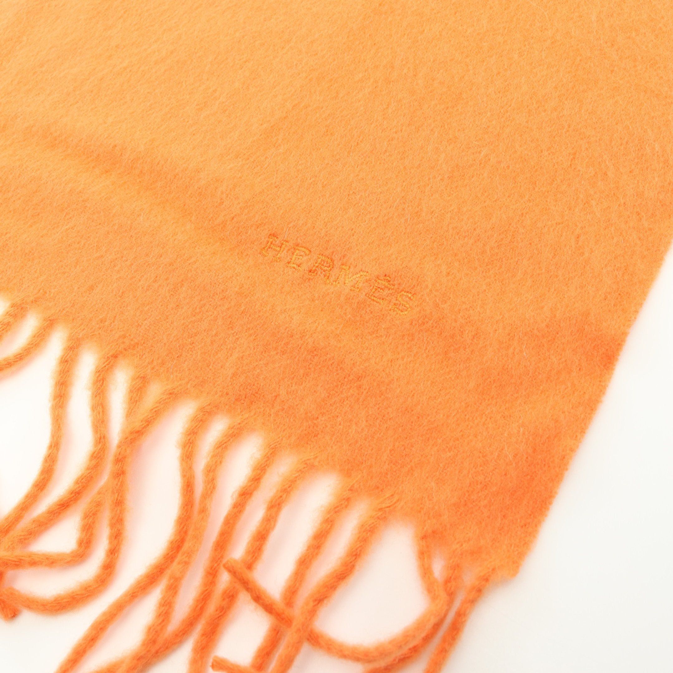 Hermes Hermes Scarf Logo Embroidery Cashmere Orange Size ONE SIZE - 4 Thumbnail
