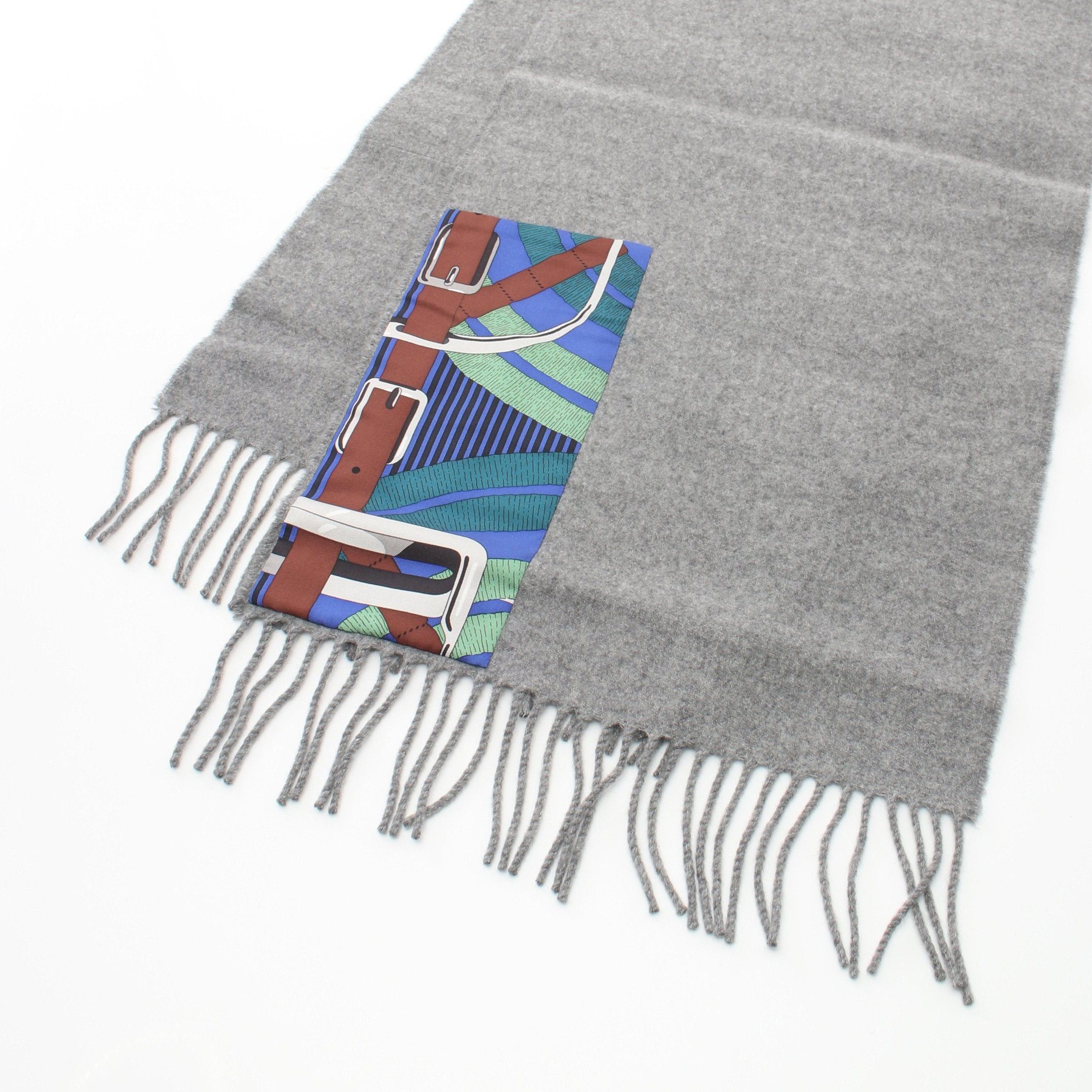 Hermes Hermes Patch De Soie Scarf Cashmere Silk Gray Multicolor Size ONE SIZE - 6 Thumbnail