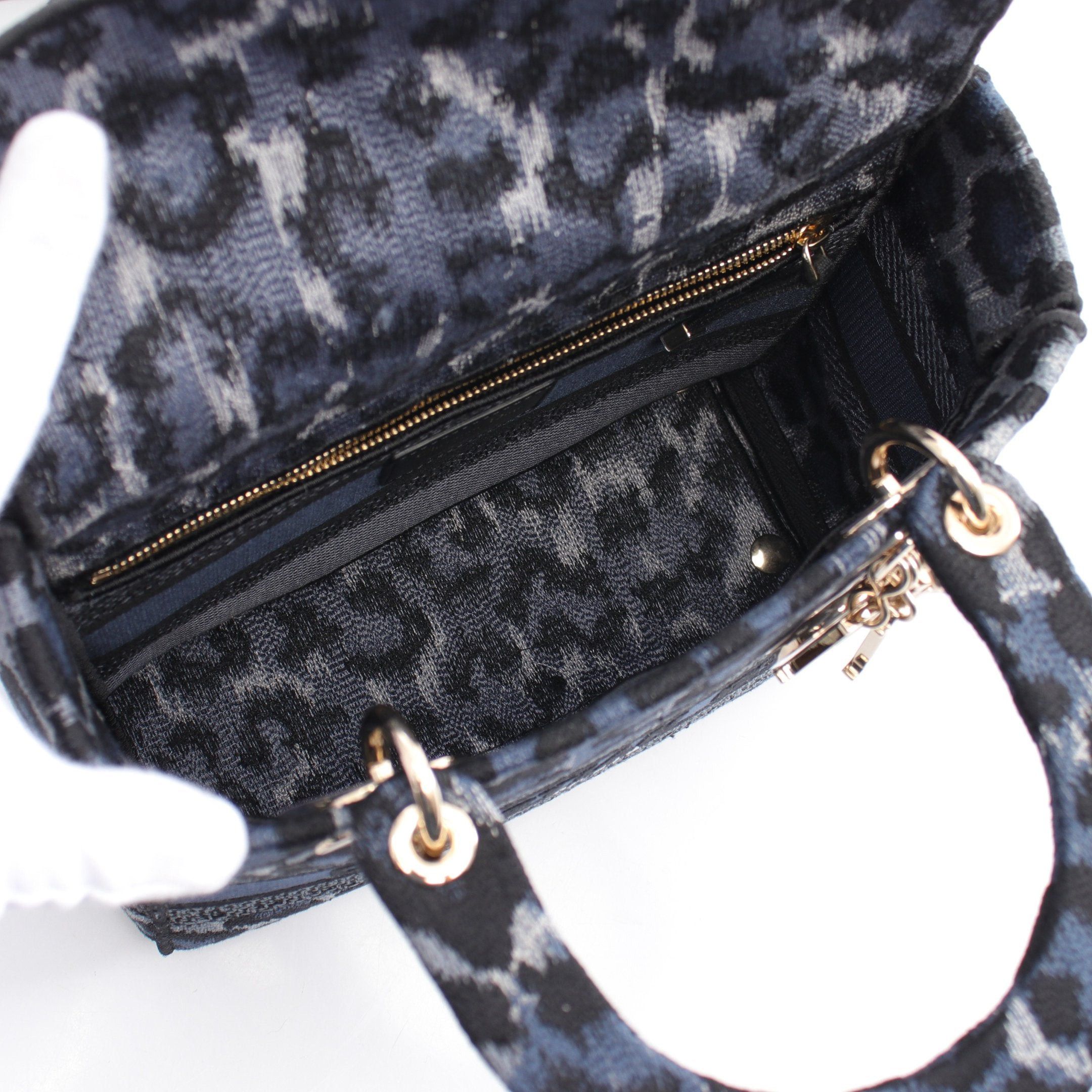 Dior Dior Lady Handbag Leopard Print Canvas Navy Black Blue Gray Size ONE SIZE - 3 Thumbnail