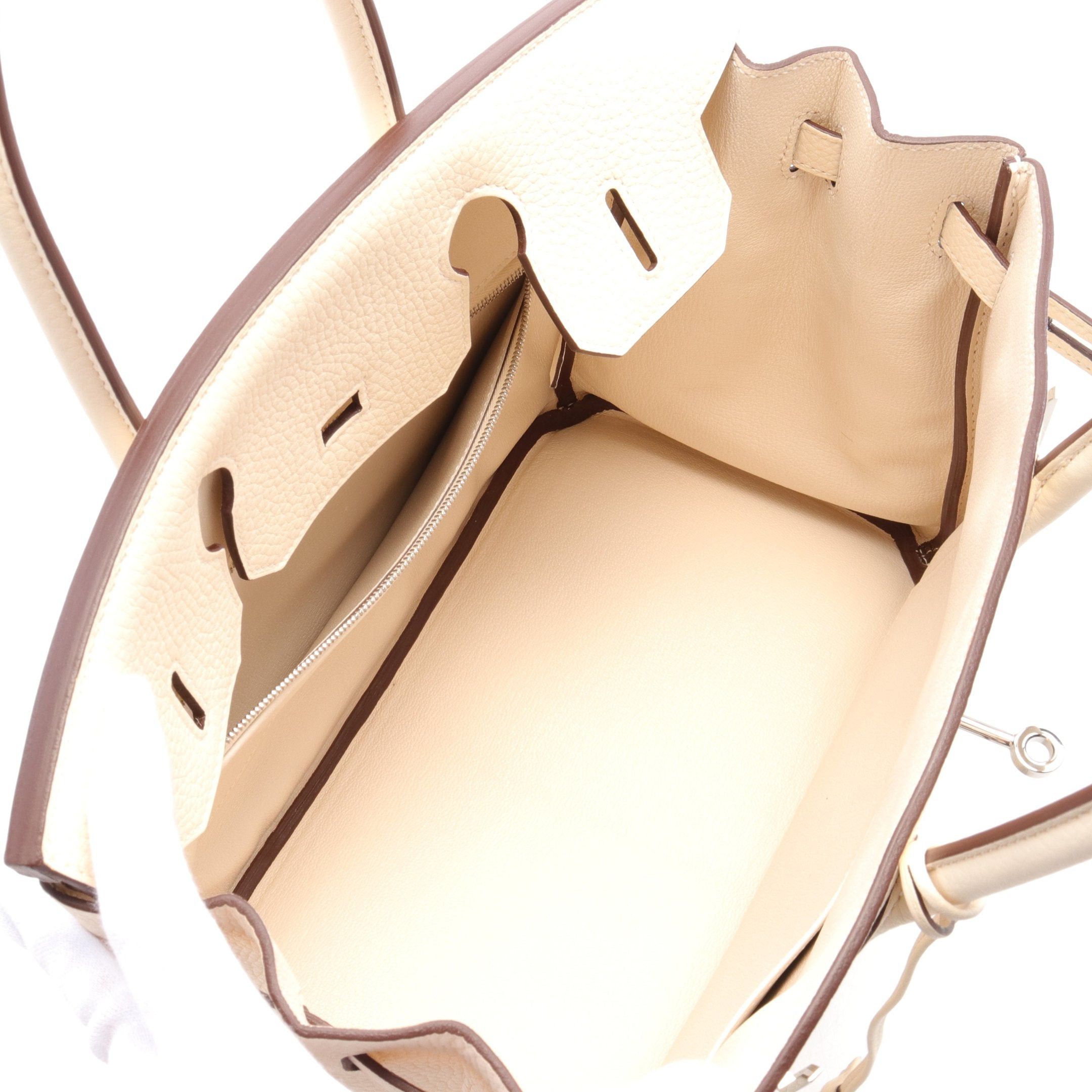 Hermes Hermes Birkin 30 Handbag Clemence Leather Ivory Silver Hardware U Stamp Size ONE SIZE - 3 Thumbnail