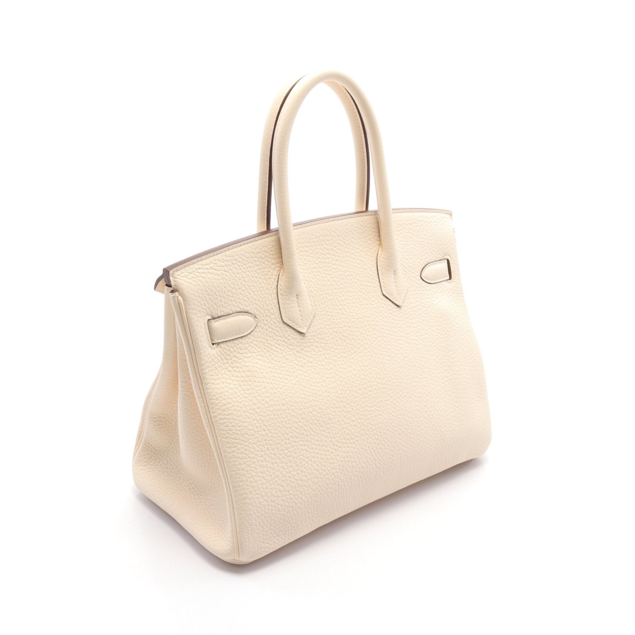 Hermes Hermes Birkin 30 Handbag Clemence Leather Ivory Silver Hardware U Stamp Size ONE SIZE - 2 Thumbnail