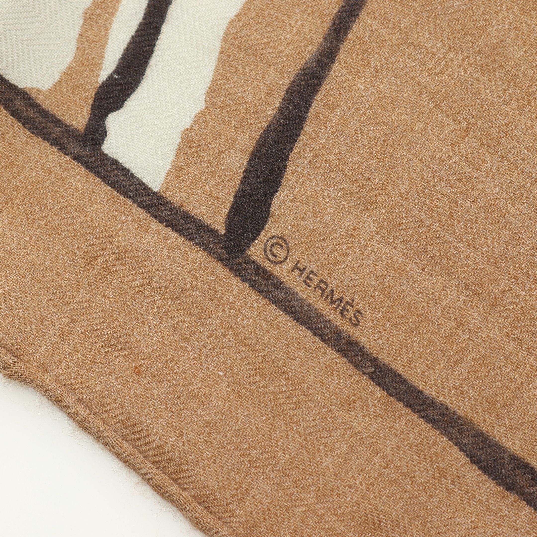 Hermes Hermes Carréjean Carres 140 Libre Comme Pegase Scarf Shawl Cashmere Silk Brown Multicolor Size ONE SIZE - 2 Thumbnail