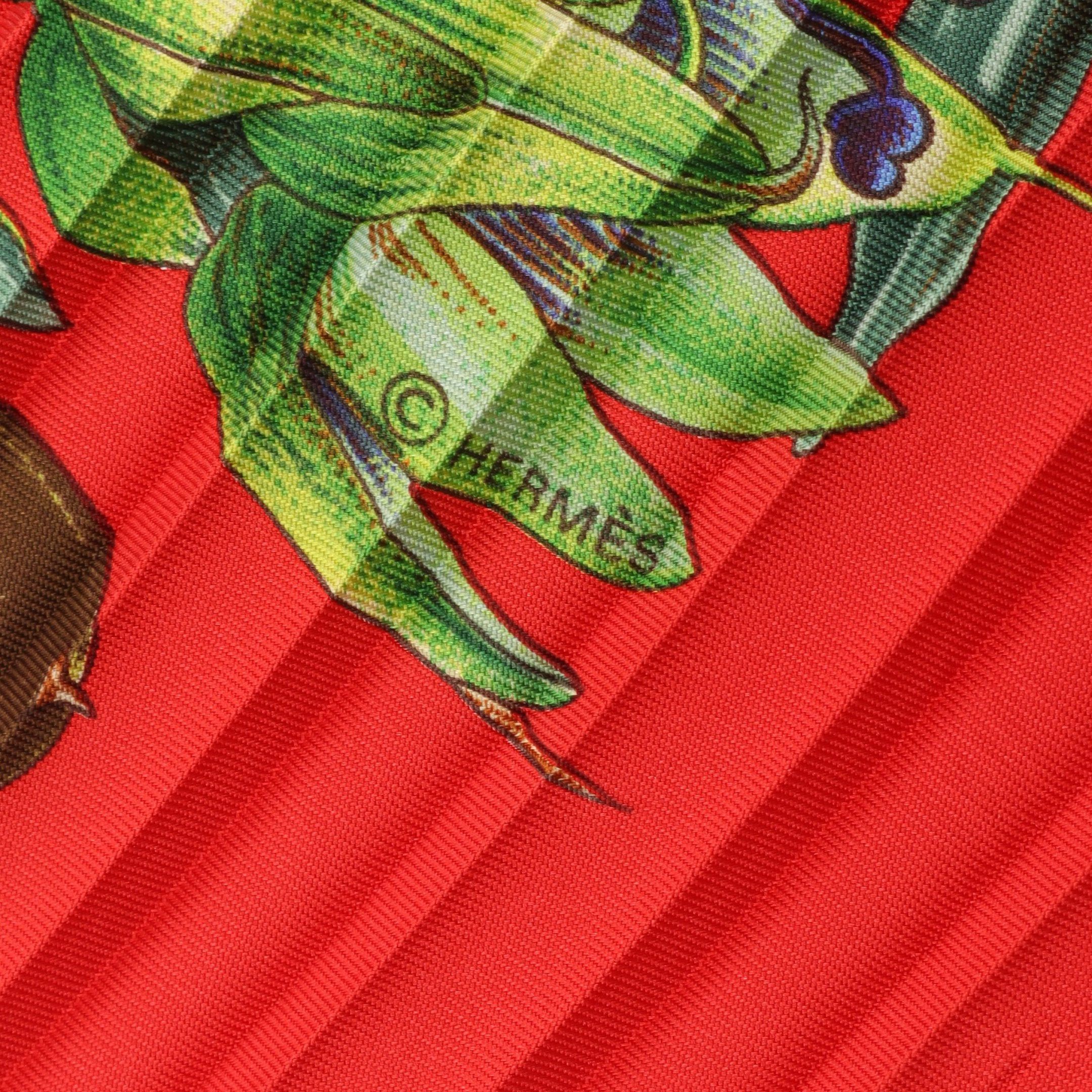 Hermes Hermes Caleprise Passiflores Pleats Scarf Silk Red Size ONE SIZE - 3 Thumbnail