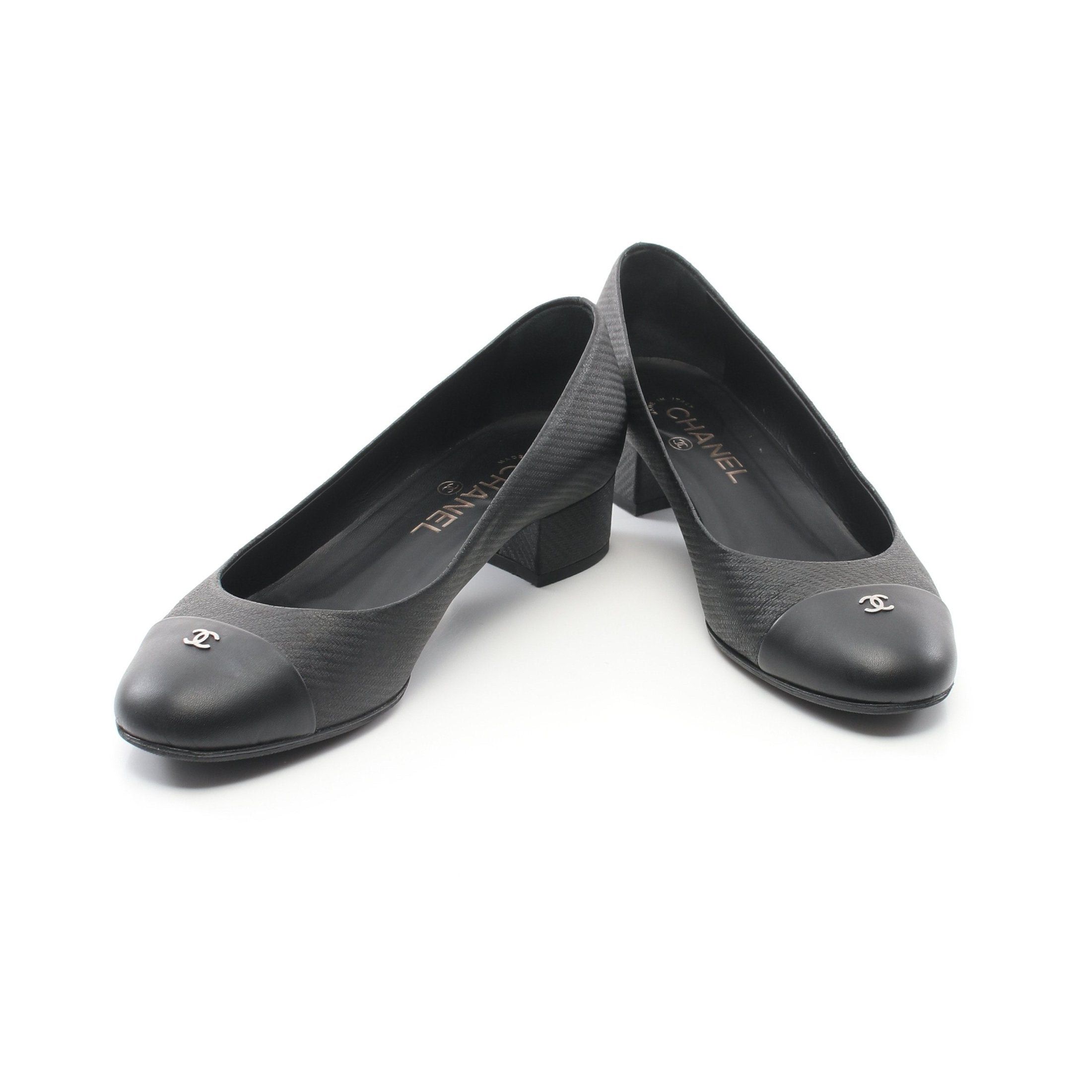 Chanel Chanel Coco Mark Round Toe Pumps Leather Black Size ONE SIZE - 3 Thumbnail