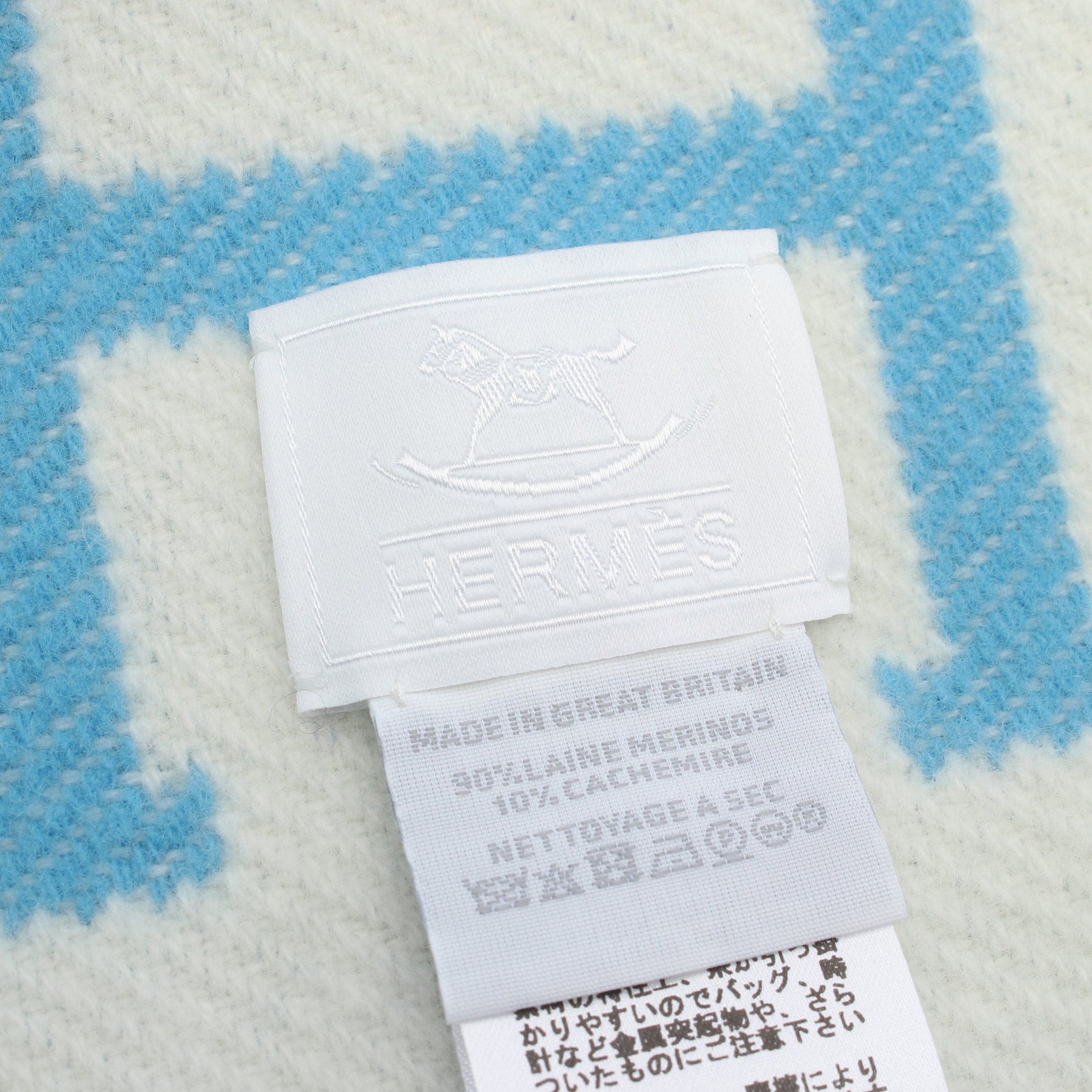 Hermes Hermes Baby Play Avalon Blanket Wool Cashmere Light Blue White Size ONE SIZE - 2 Thumbnail