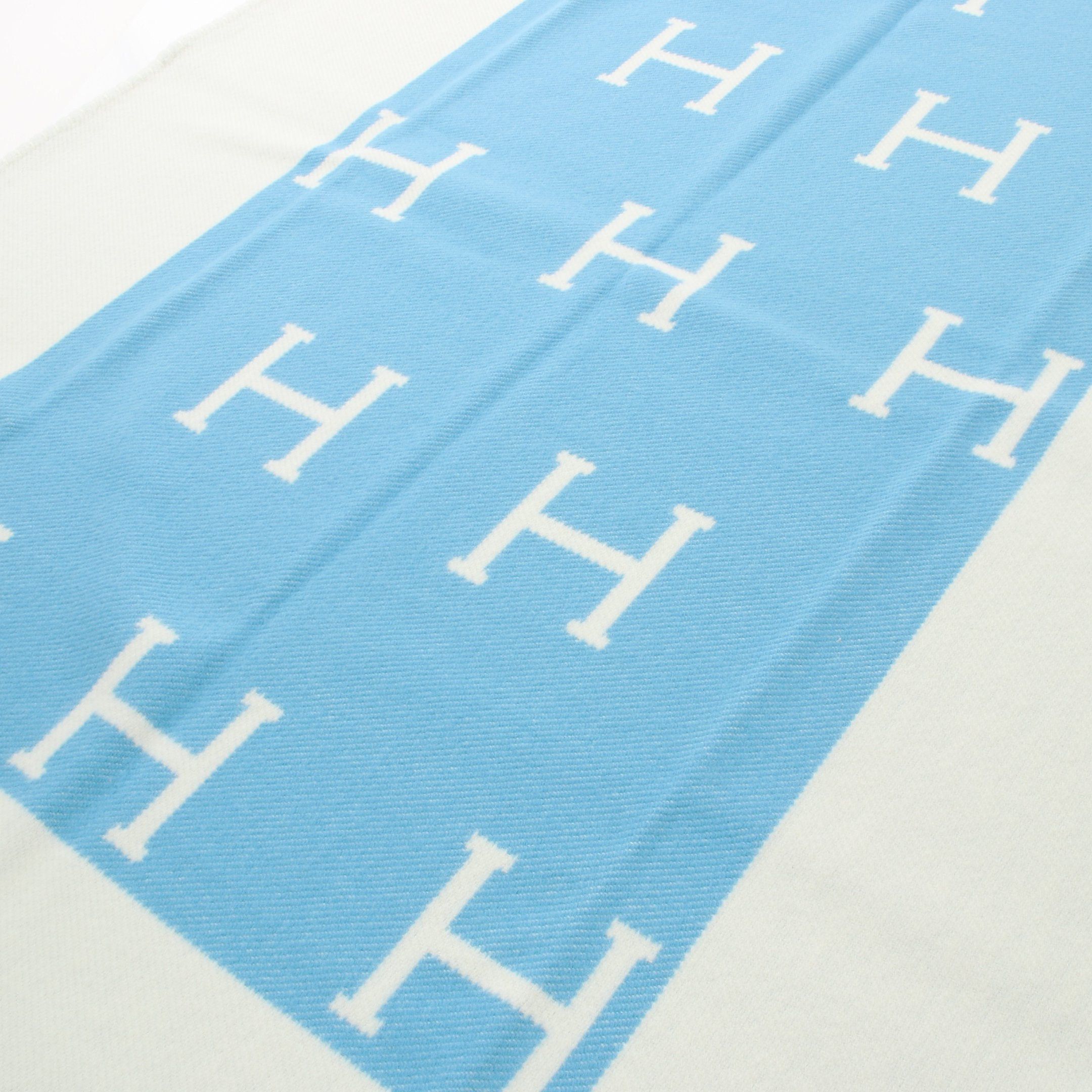 Hermes Hermes Baby Play Avalon Blanket Wool Cashmere Light Blue White Size ONE SIZE - 5 Thumbnail