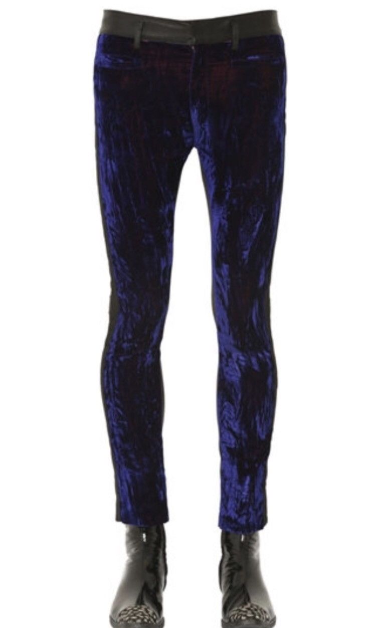 Blue velvet and leather pants