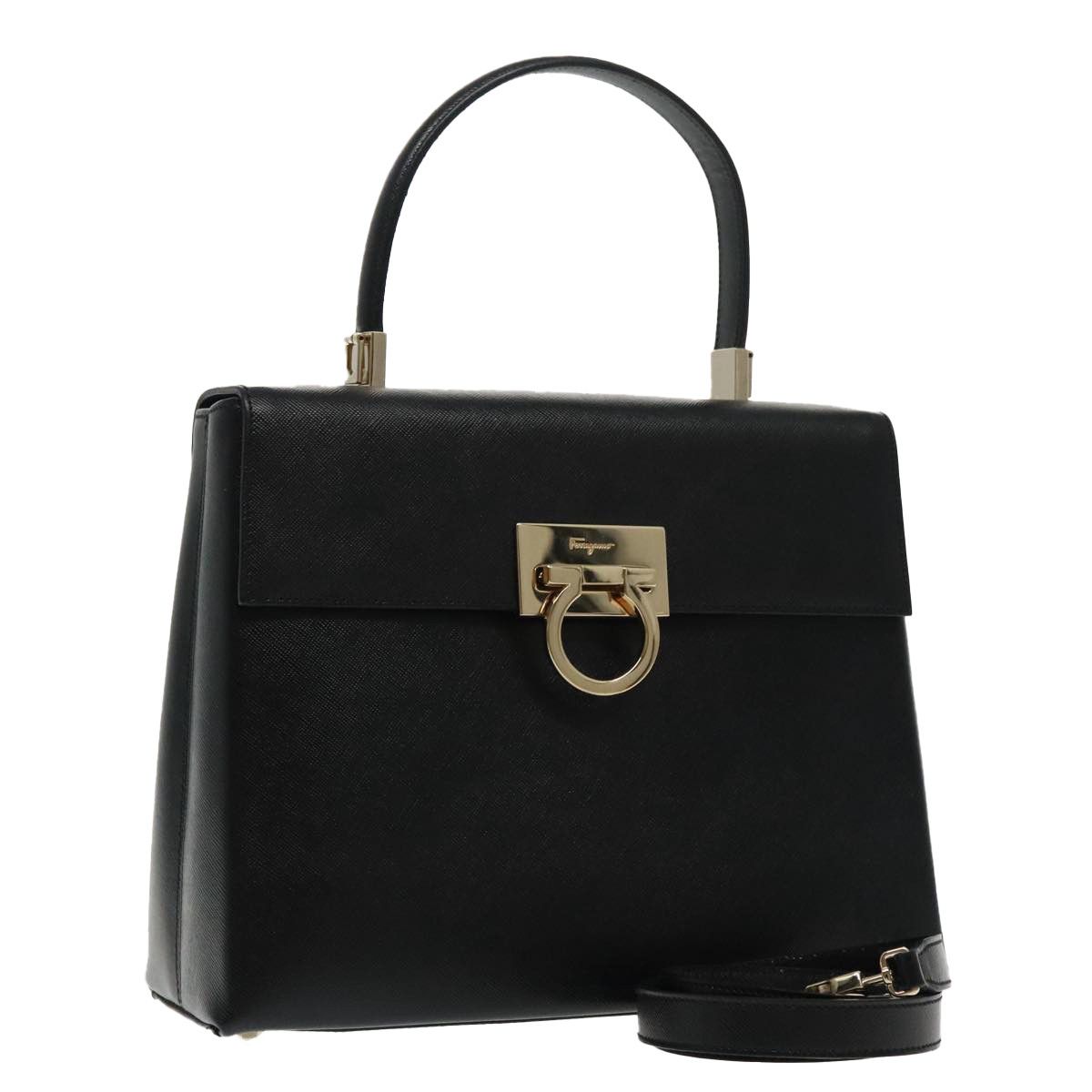 Salvatore Ferragamo Gancini Black Leather Handbag (Pre-Owned) Size ONE SIZE - 17 Thumbnail