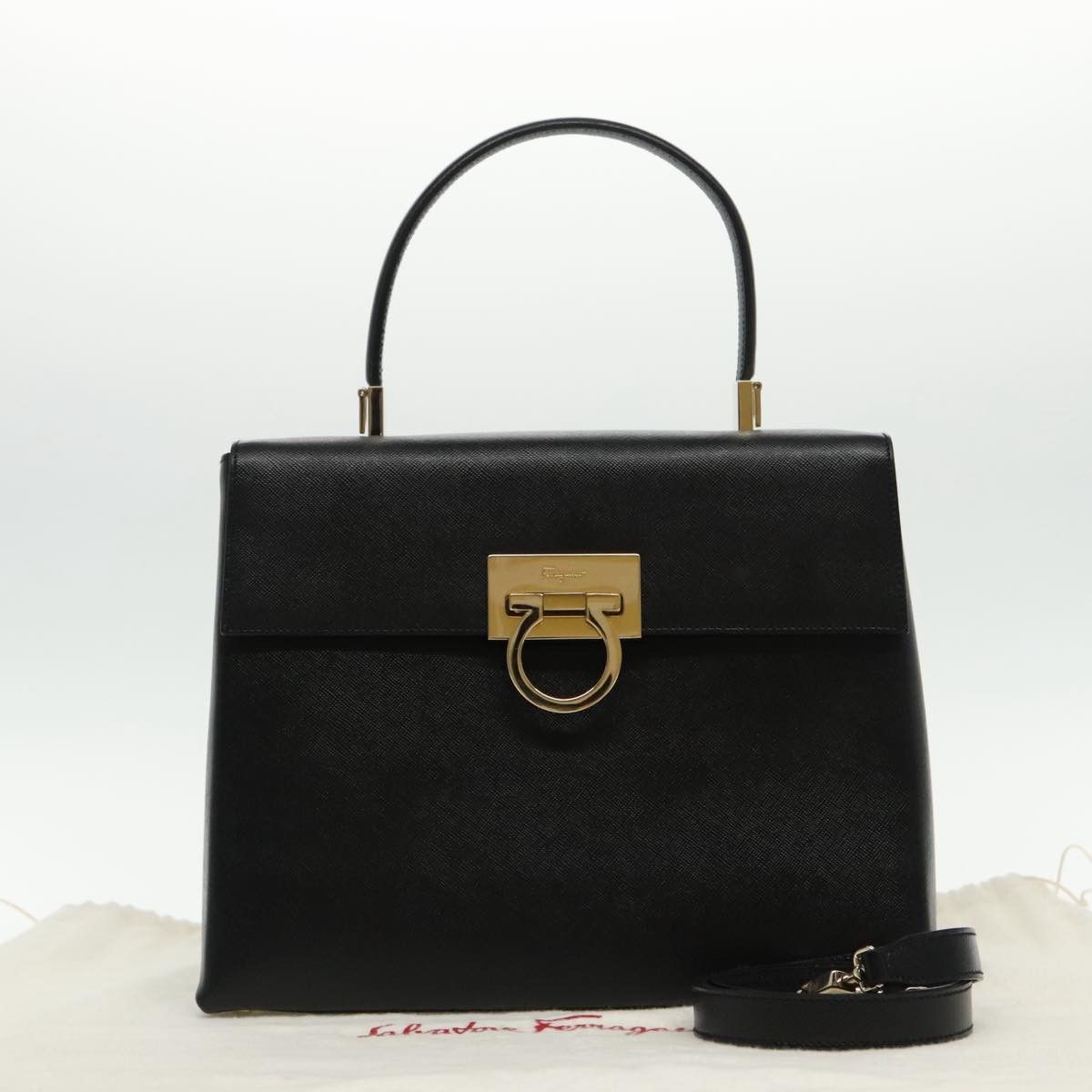 Salvatore Ferragamo Gancini Black Leather Handbag (Pre-Owned) Size ONE SIZE - 16 Thumbnail