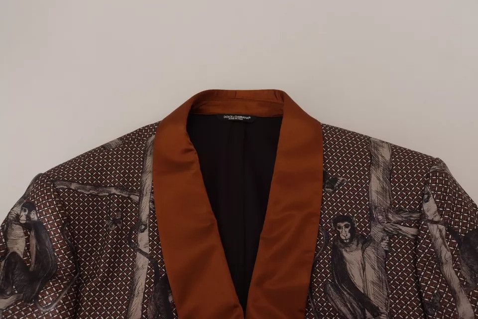 Dolce & Gabbana Bronze Monkey Print Silk Slim Jacket Men's Blazer Size 38R - 2 Thumbnail