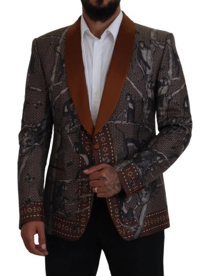 Dolce & Gabbana Bronze Monkey Print Silk Slim Jacket Men's Blazer Size 38R - 4 Thumbnail