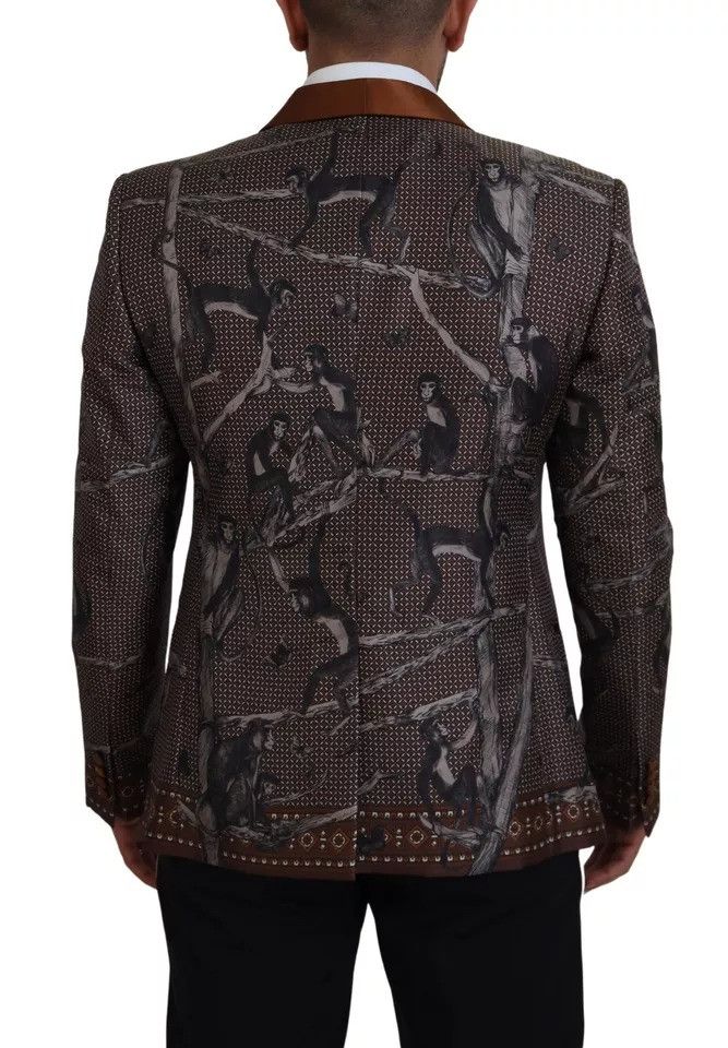 Dolce & Gabbana Bronze Monkey Print Silk Slim Jacket Men's Blazer Size 38R - 3 Thumbnail