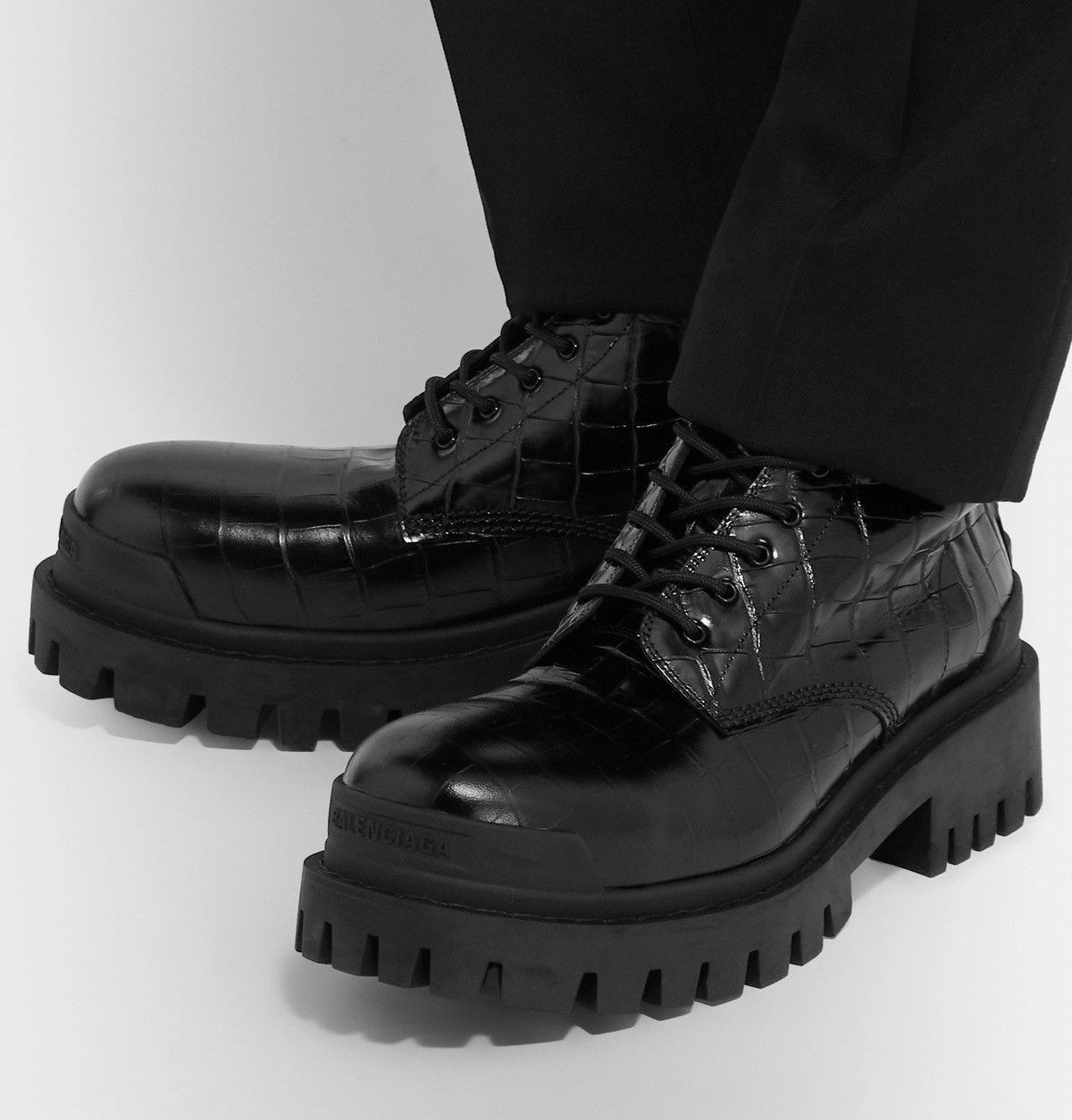 Balenciaga Strike Lace-up Boot 20 mm Croc Leather Size US 6 / IT 36 - 7 Thumbnail