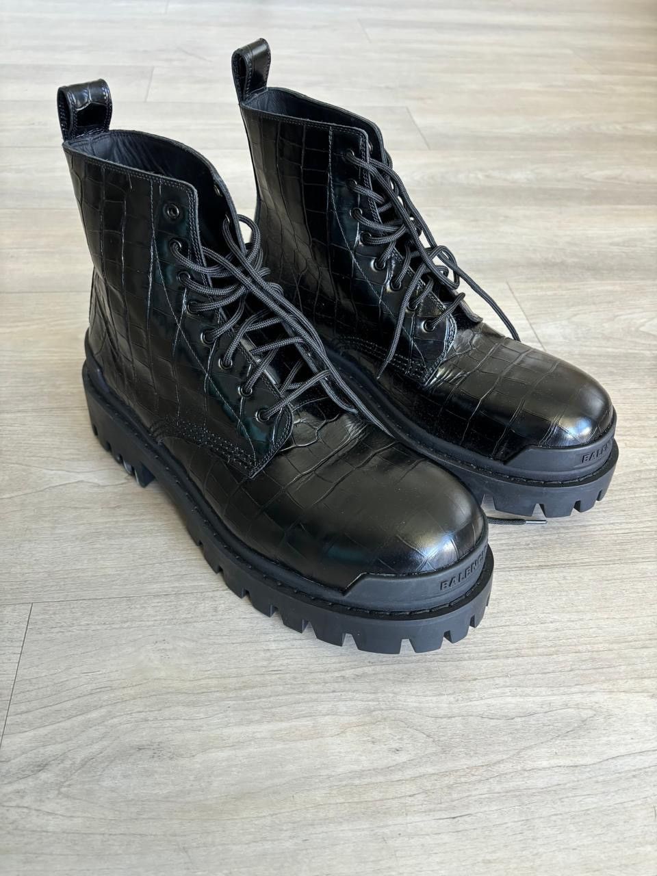 Balenciaga Strike Lace-up Boot 20 mm Croc Leather Size US 8 / IT 38 - 4 Thumbnail