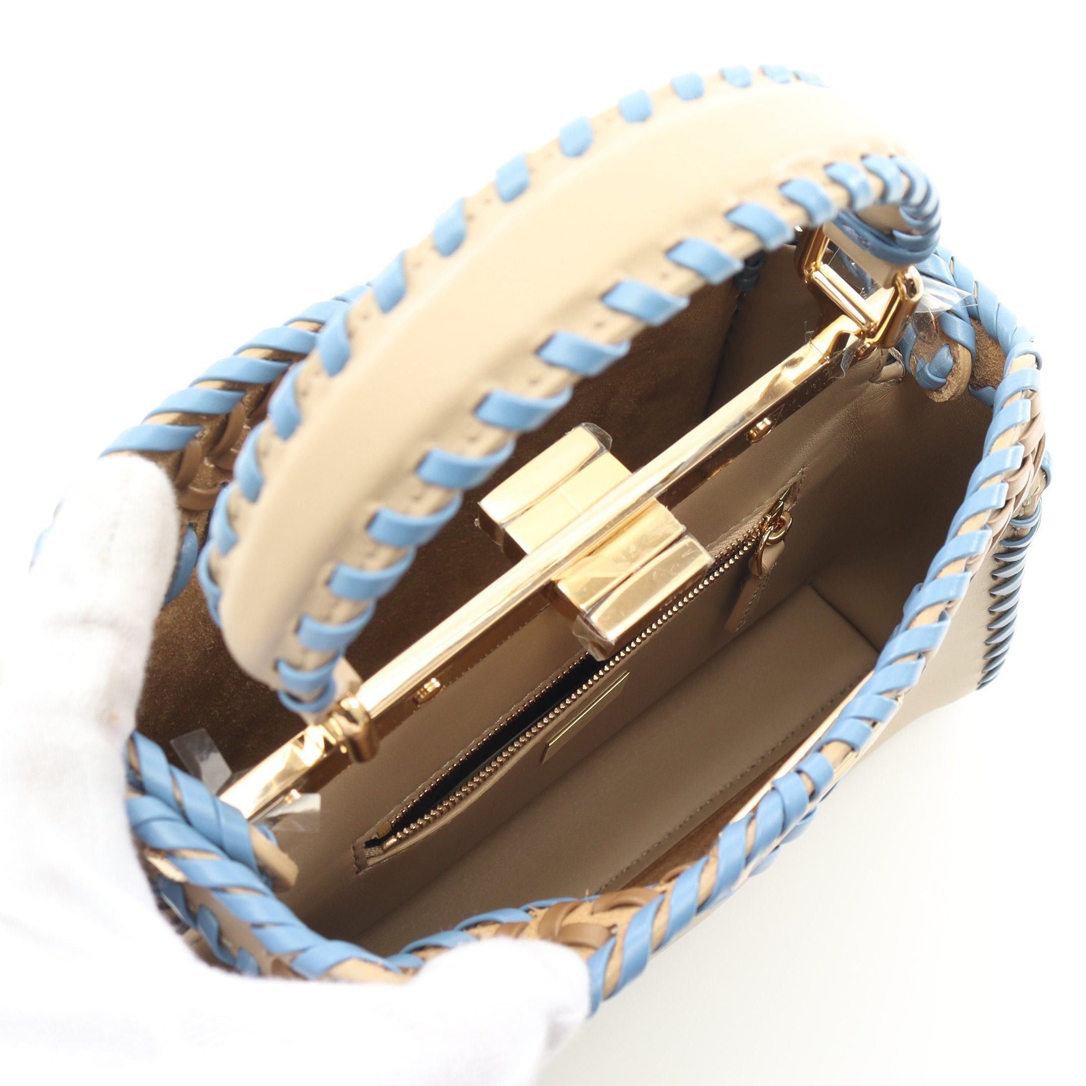 Fendi Fendi Ｍini Peekaboo Handbag Leather Beige Blue Brown Size ONE SIZE - 3 Thumbnail