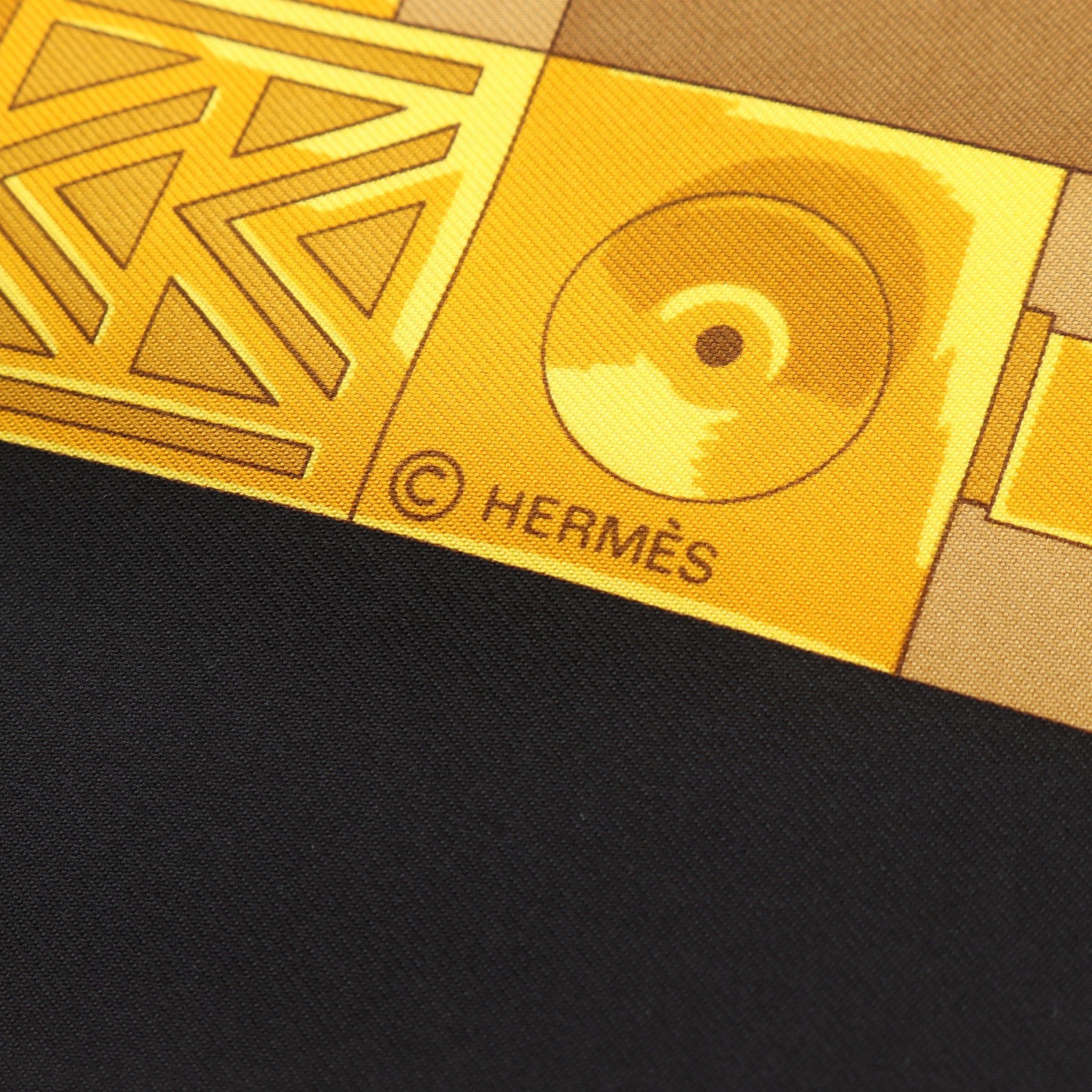 Hermes Hermes Carres 90 Cuillers D'Afrique Scarf Silk Black Yellow Size ONE SIZE - 2 Thumbnail
