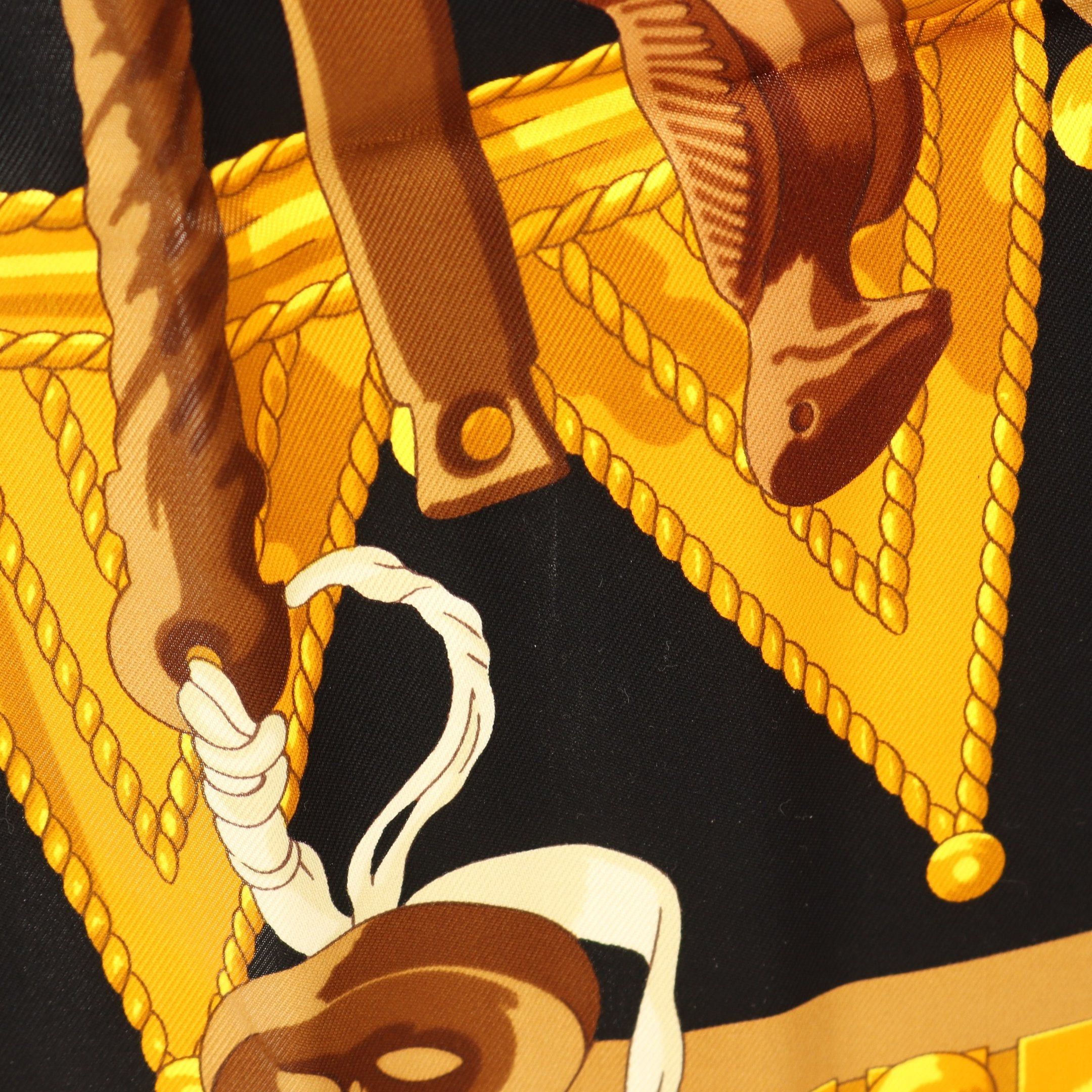 Hermes Hermes Carres 90 Cuillers D'Afrique Scarf Silk Black Yellow Size ONE SIZE - 6 Thumbnail