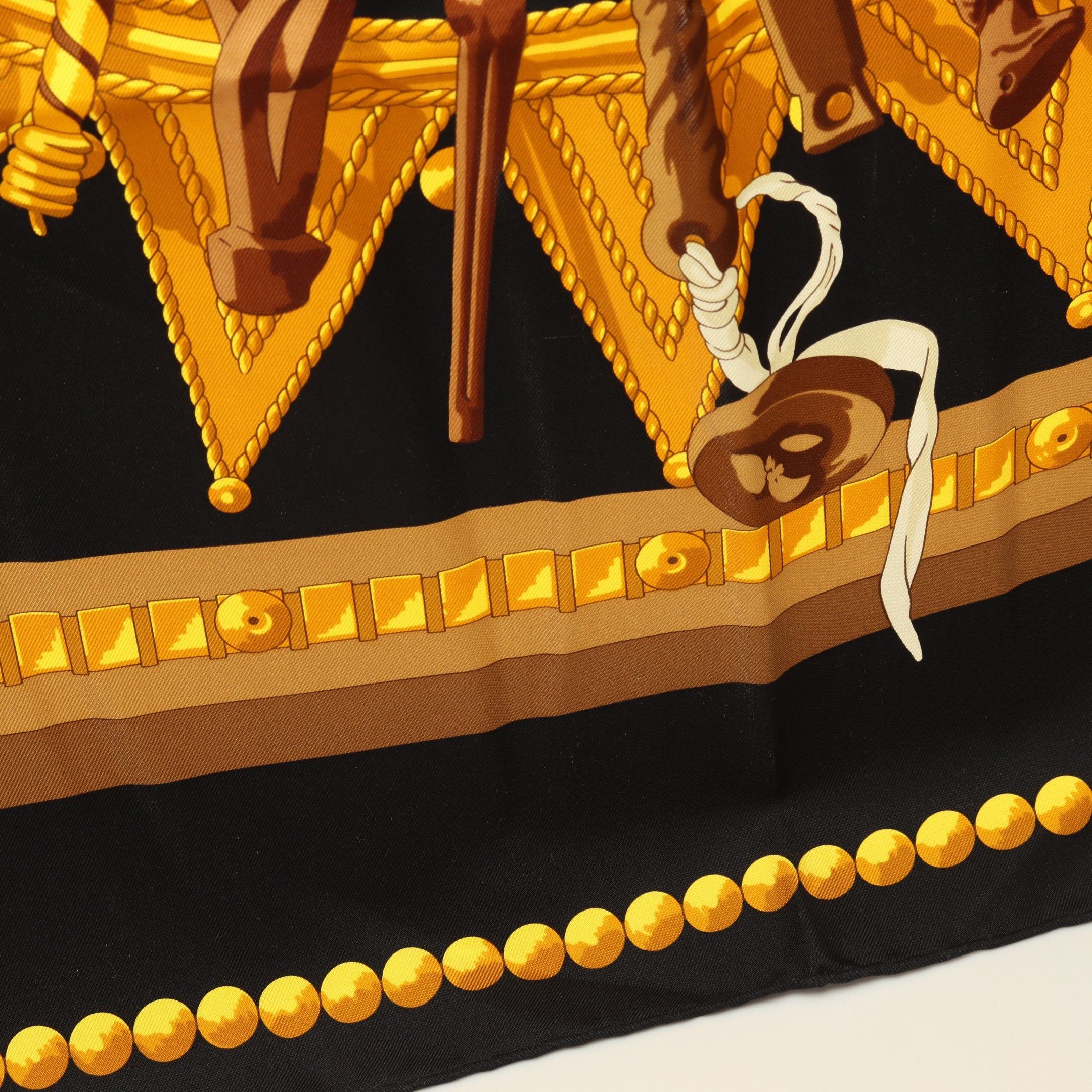 Hermes Hermes Carres 90 Cuillers D'Afrique Scarf Silk Black Yellow Size ONE SIZE - 5 Thumbnail