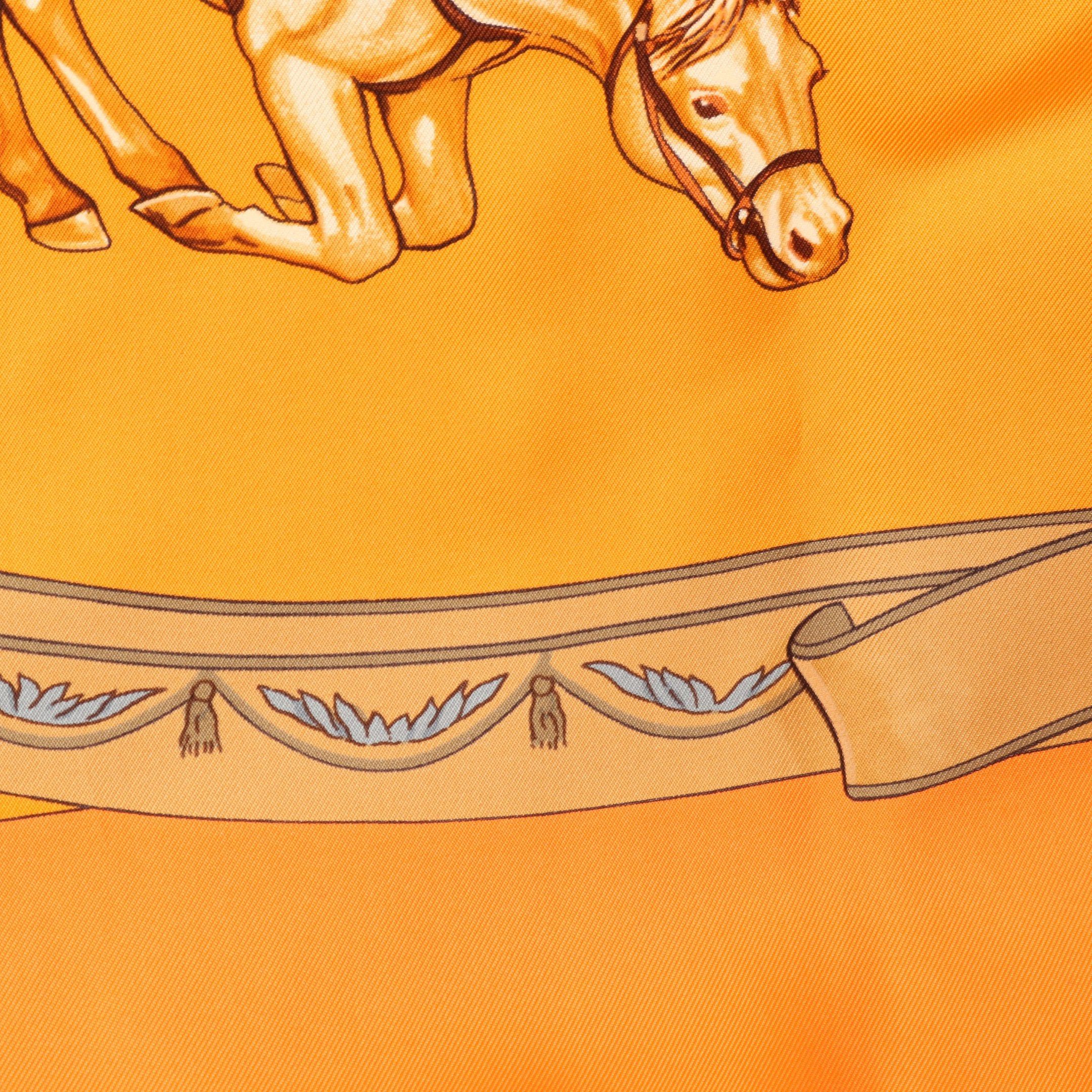Hermes Hermes Carres 90 En Piste Scarf Silk Orange Multicolor Size ONE SIZE - 5 Thumbnail