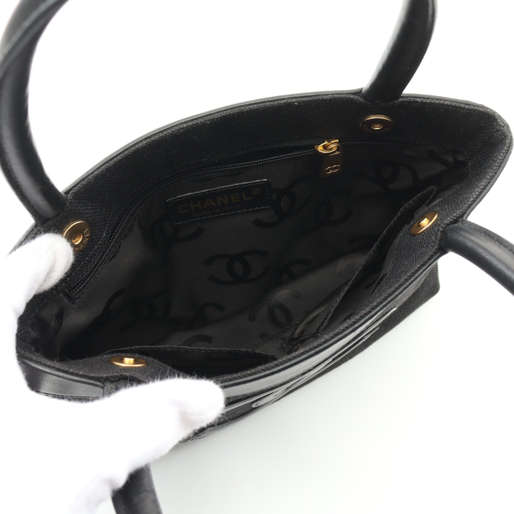 Chanel Chanel Coco Mark Handbag Canvas Leather Black Gold Hardware Size ONE SIZE - 3 Thumbnail