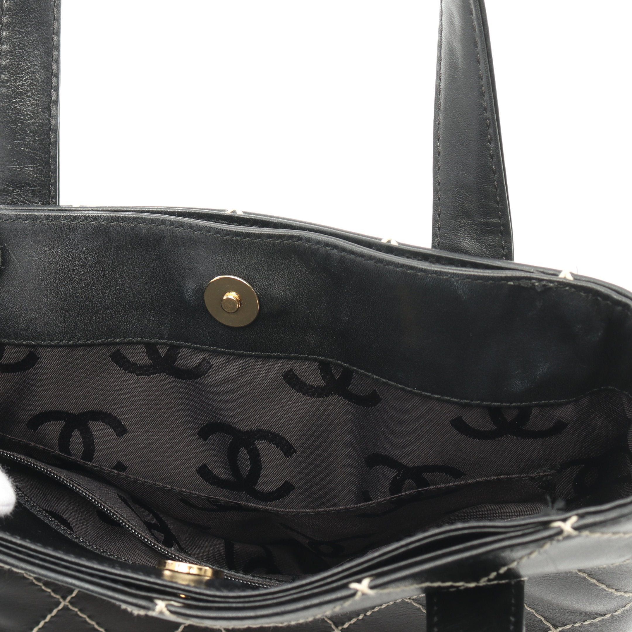 Chanel Chanel Wild Stitch Handbag Tote Bag Leather Black Gold Hardware Size ONE SIZE - 6 Thumbnail