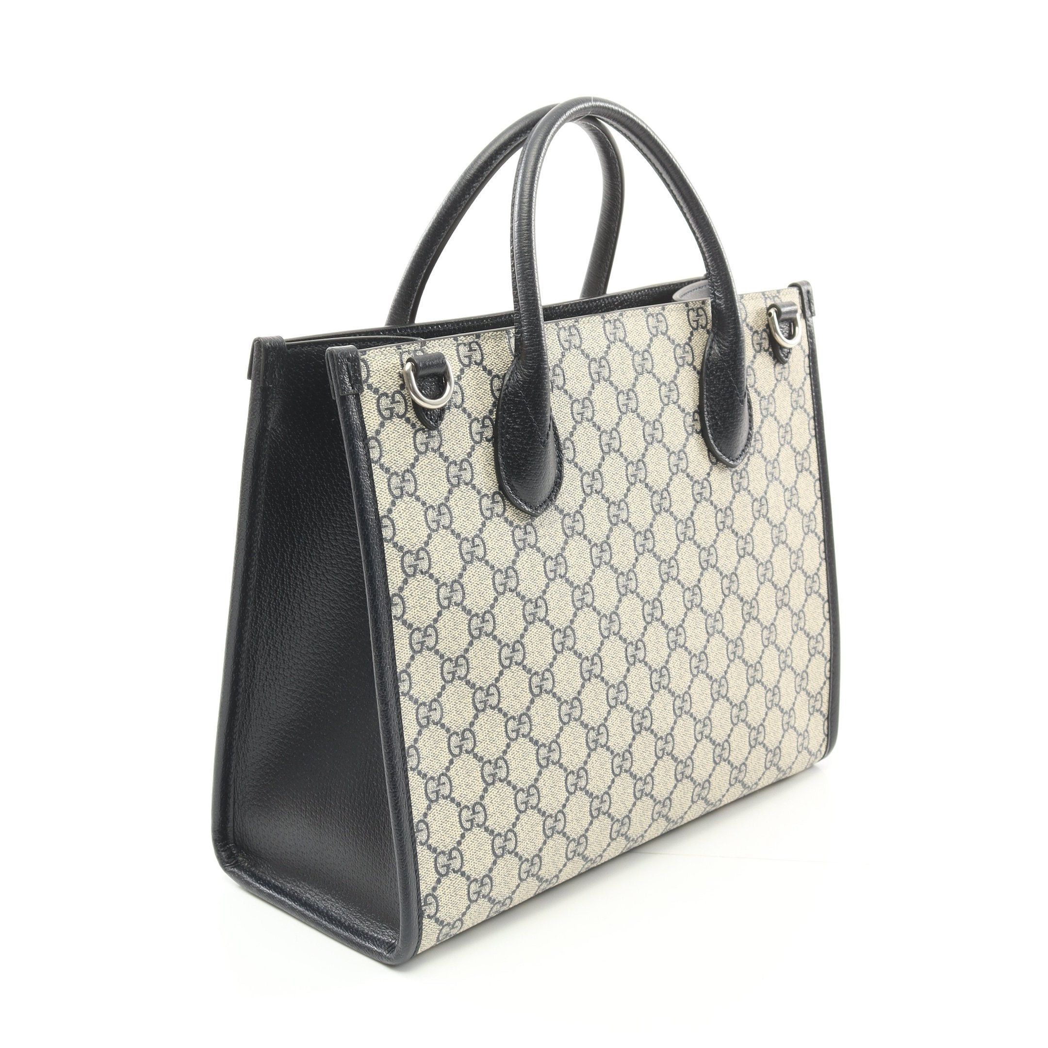 Gucci Gucci Gg Supreme Handbag Tote Bag Apple Leather Beige Navy Size ONE SIZE - 2 Thumbnail