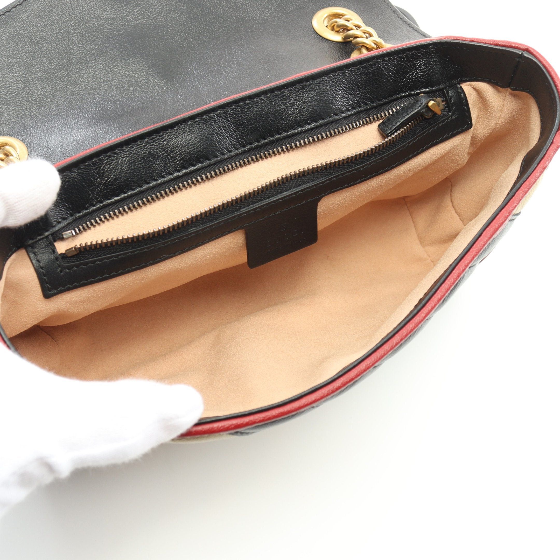 Gucci Gucci Gg Marmont Quilting Small Chain Shoulder Bag Leather Beige Black Red Size ONE SIZE - 3 Thumbnail