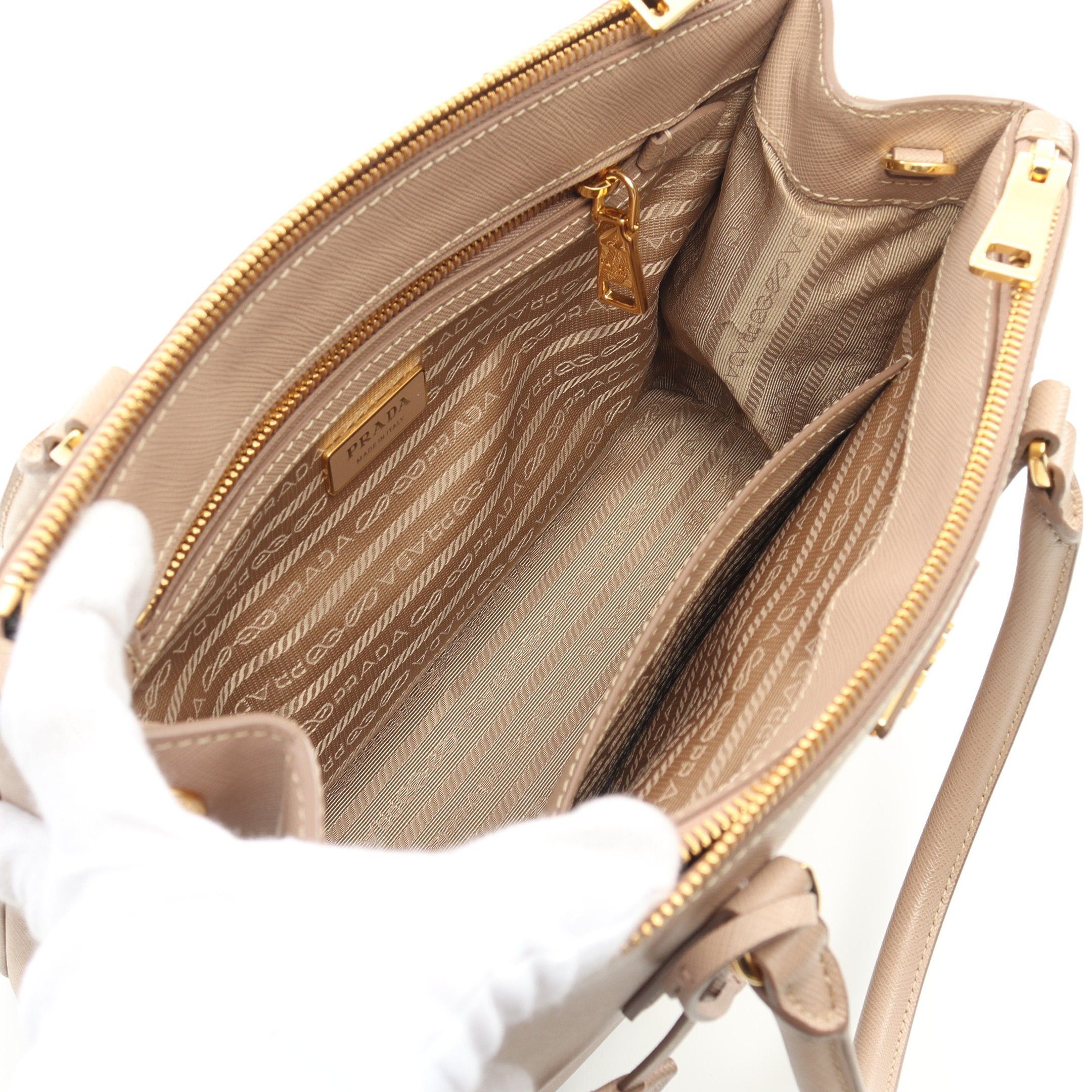 Prada Prada Saffiano Lux Galleria Handbag Leather Pink Beige Size ONE SIZE - 3 Thumbnail