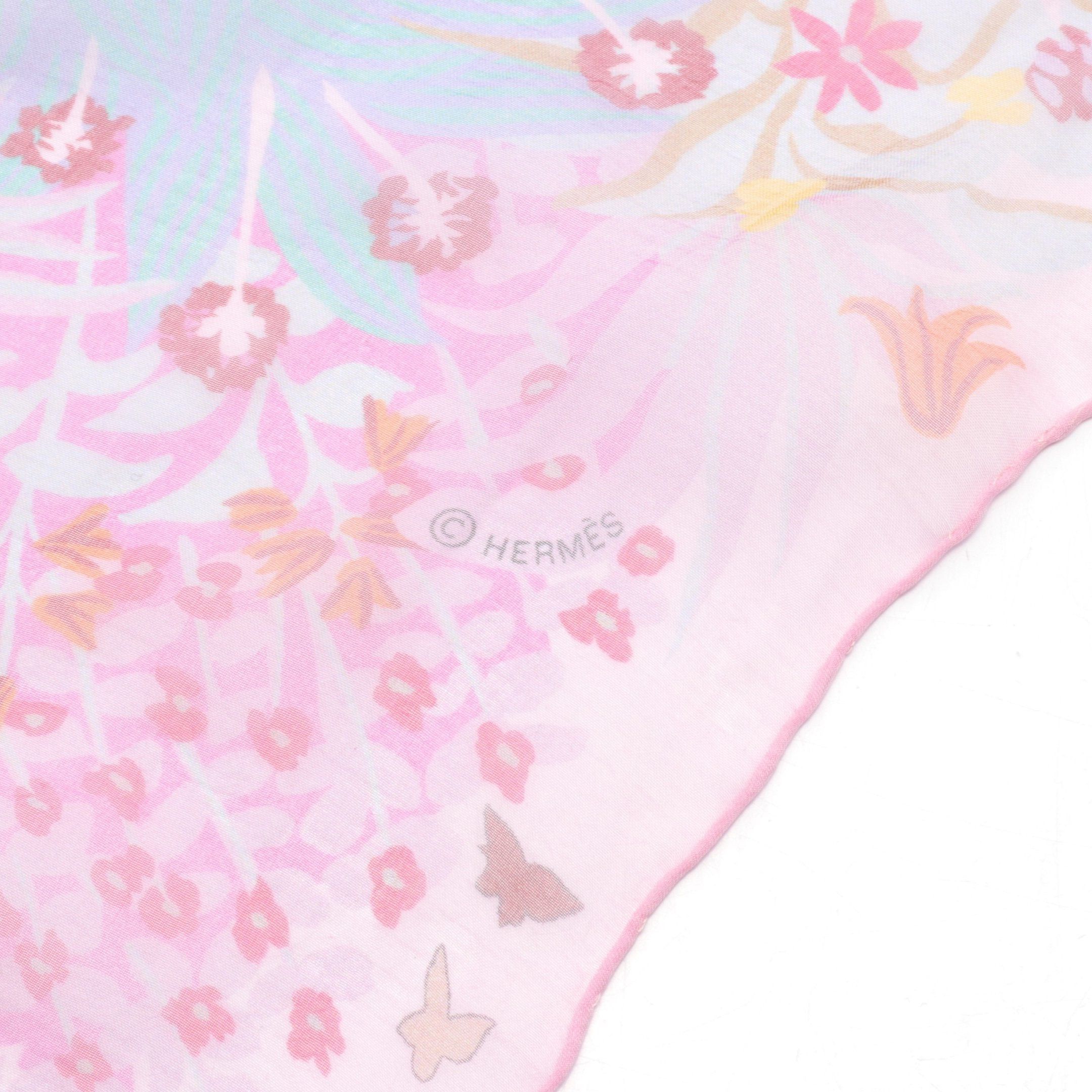 Hermes Hermes Shawl Carré 140 Muslin Dans Un Jardin Anglais Large Size Stall Silk Pink Multicolor Size ONE SIZE - 2 Thumbnail