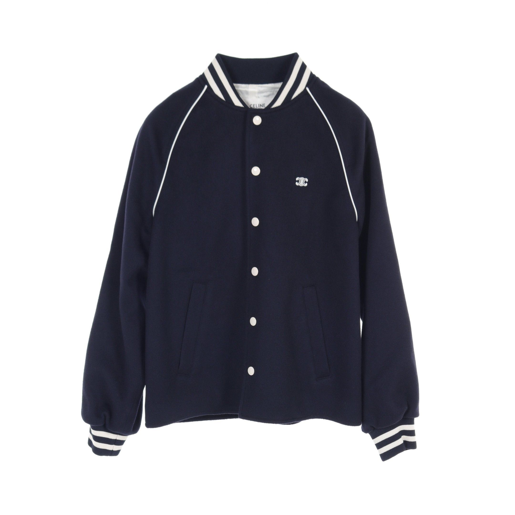 Celine Celine Triomphe Teddy Jacket Blouson Wool Navy White Size ONE SIZE - 2 Thumbnail