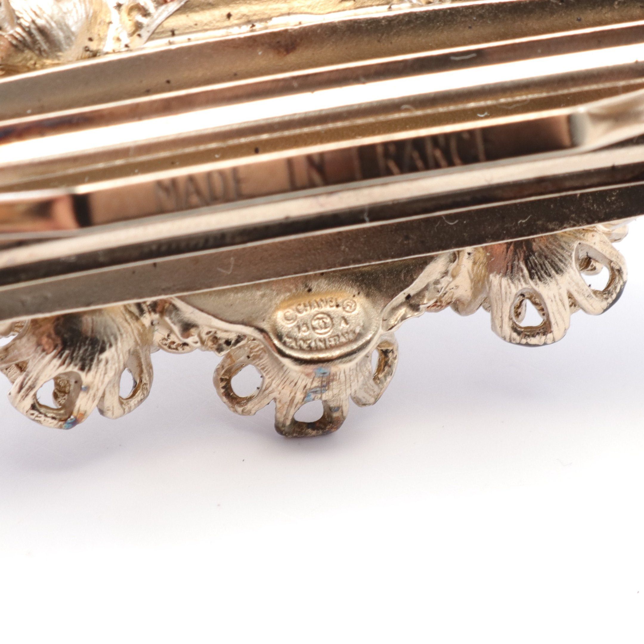 Chanel Chanel Coco Mark Barretta Gp Rhinestone Fake Pearl Gold Clear White 15A Size ONE SIZE - 3 Thumbnail