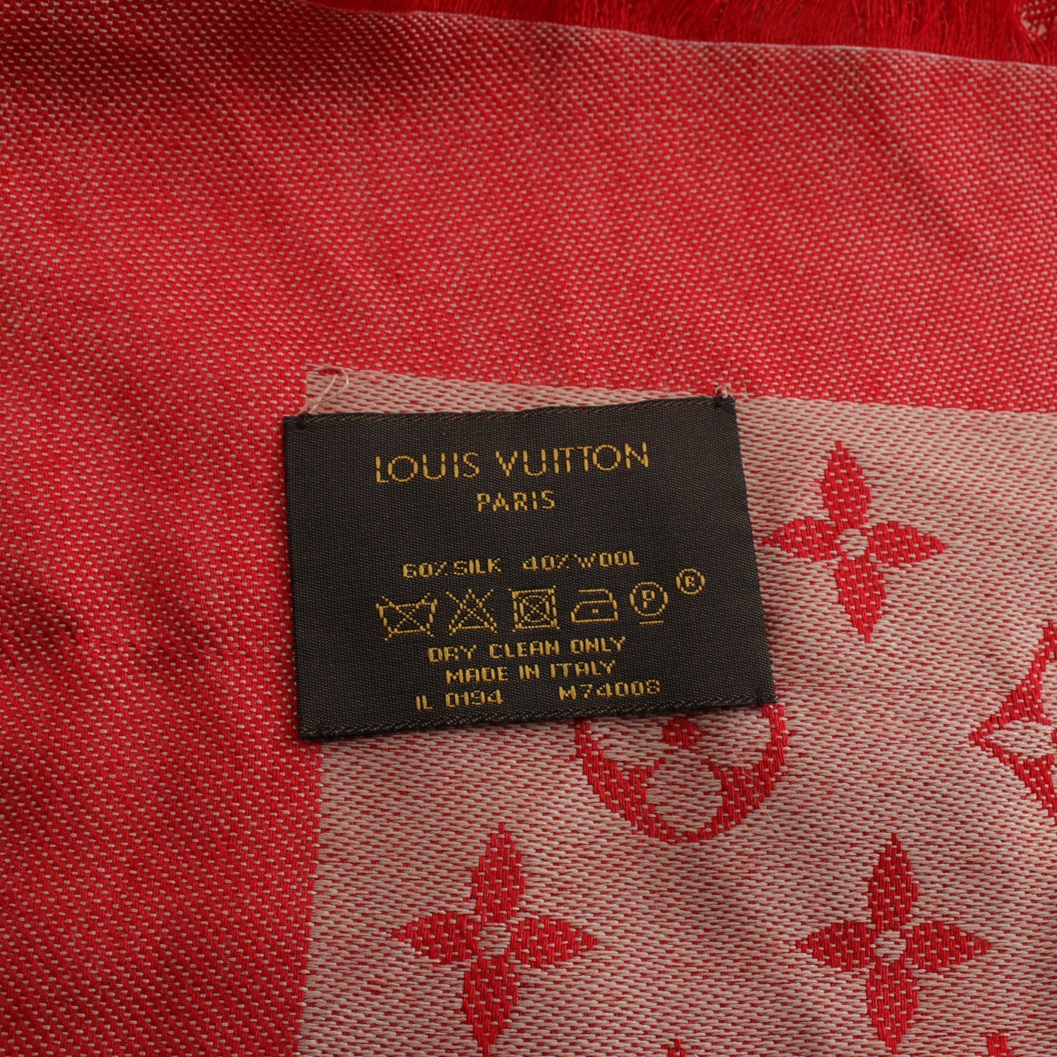 Louis Vuitton Louis Vuitton Shawl Monogram Stall Silk Wool Red Size ONE SIZE - 2 Thumbnail