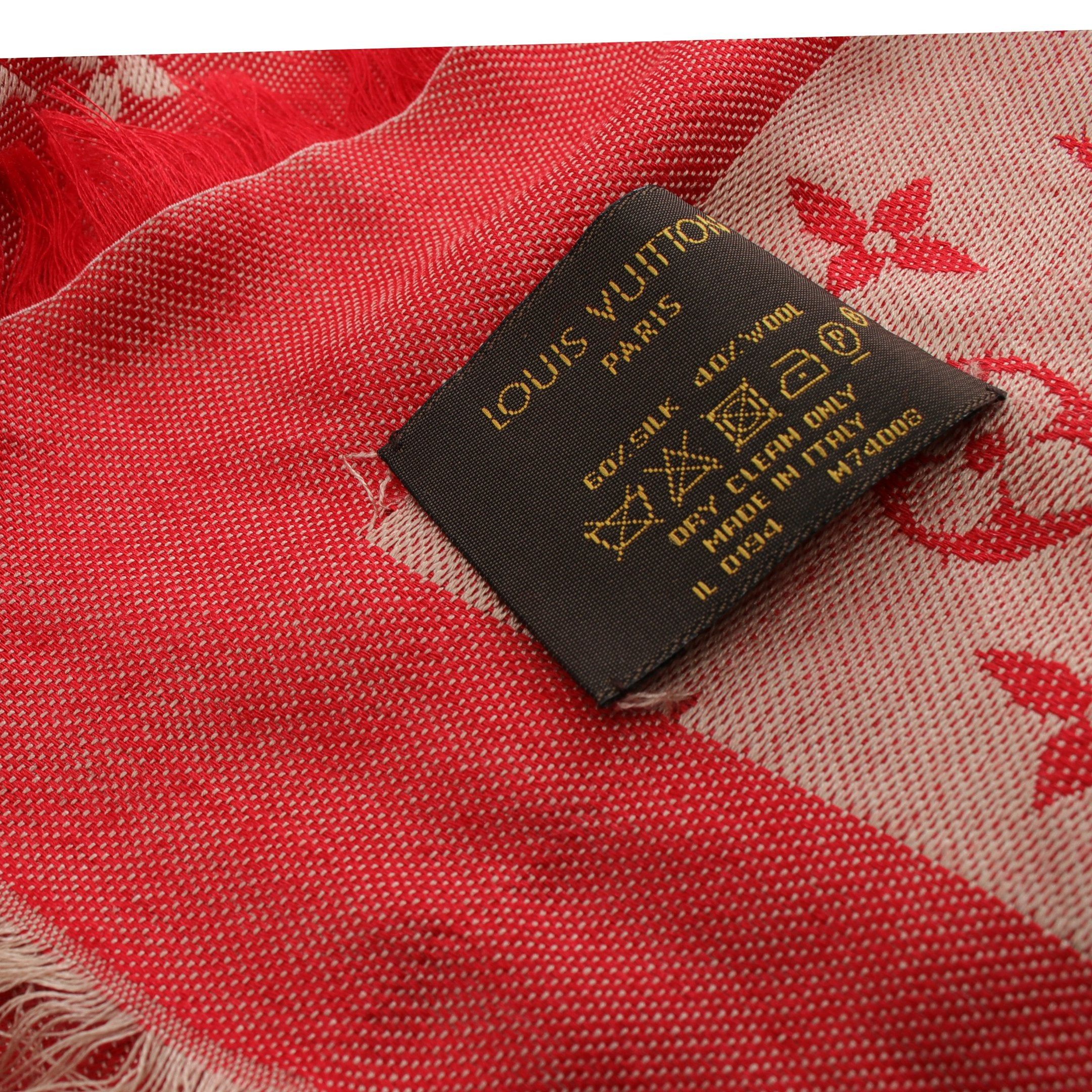 Louis Vuitton Louis Vuitton Shawl Monogram Stall Silk Wool Red Size ONE SIZE - 3 Thumbnail