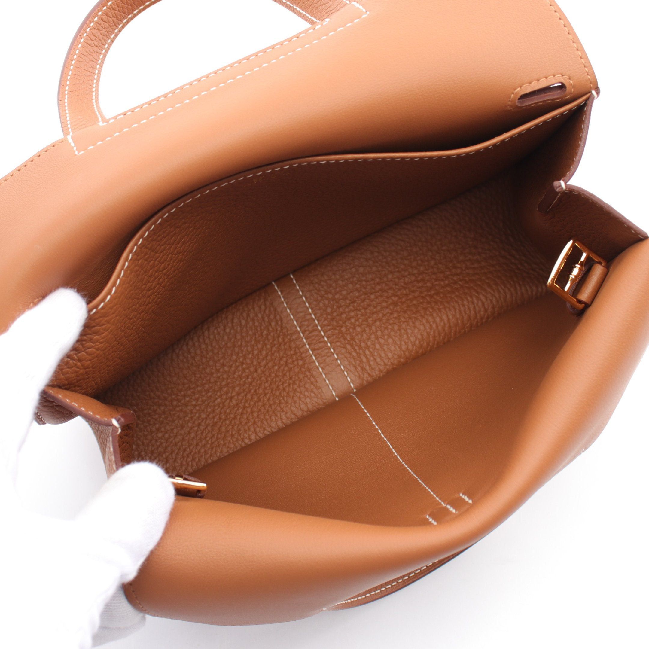 Hermes Hermes Arzan 25 Gold Handbag Clemence Leather Brown Hardware Double Engraved Size ONE SIZE - 3 Thumbnail