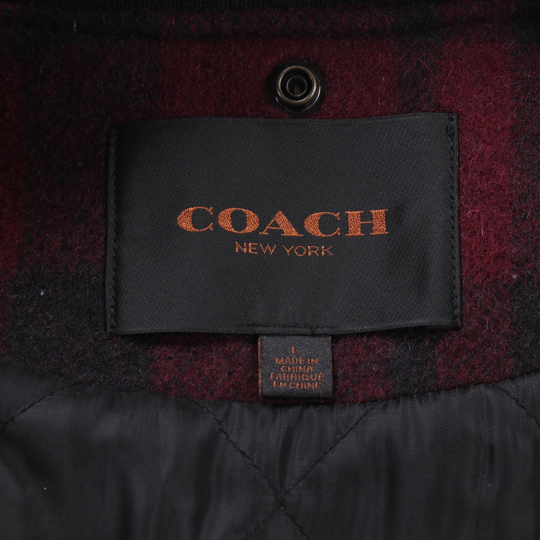 Coach Coach Stadium Jacket Check Wool Leather Bordeaux Black Size ONE SIZE - 3 Thumbnail