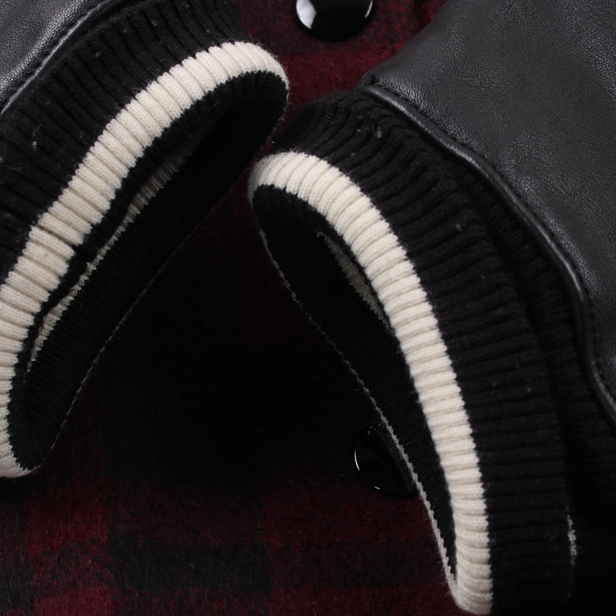 Coach Coach Stadium Jacket Check Wool Leather Bordeaux Black Size ONE SIZE - 5 Thumbnail