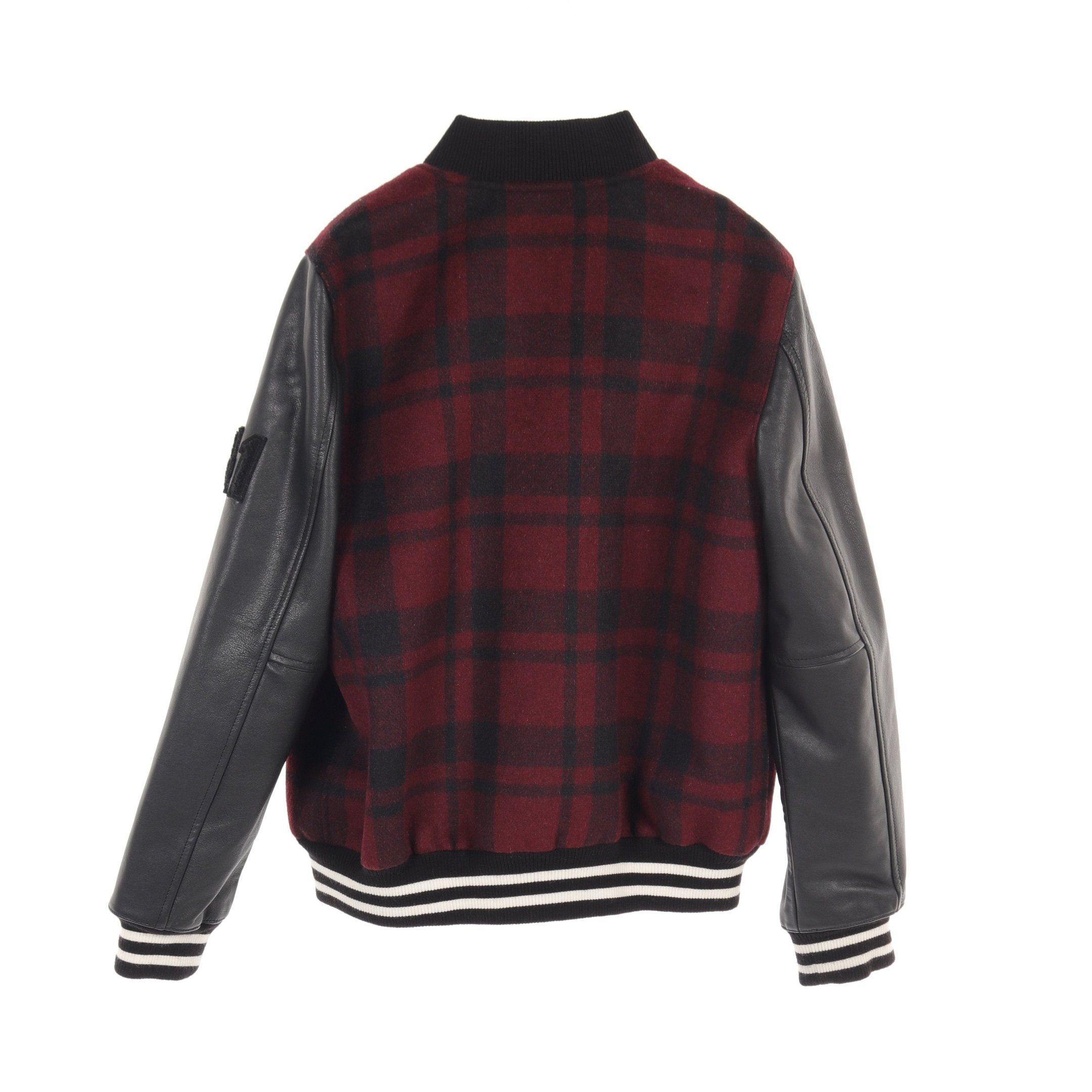 Coach Coach Stadium Jacket Check Wool Leather Bordeaux Black Size ONE SIZE - 2 Thumbnail