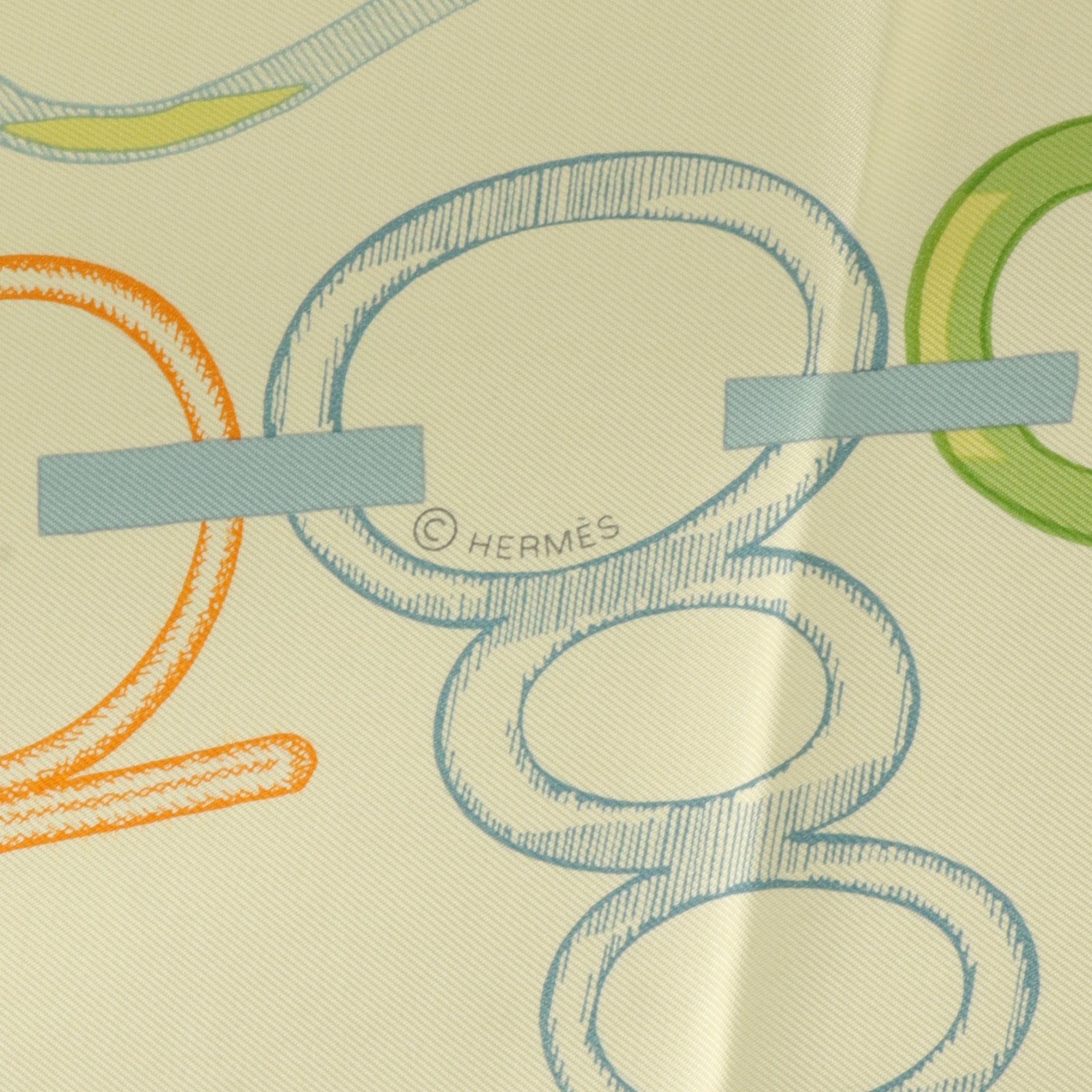 Hermes Hermes Carres 90 Do Re Boucles Scarf Silk Light Yellow Orange Multicolor Size ONE SIZE - 2 Thumbnail