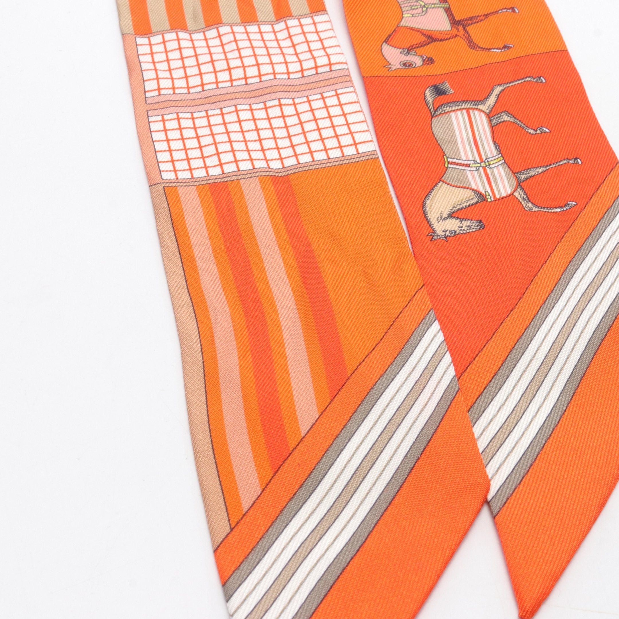Hermes Hermes Twilly Couvertures Nouvelles Ribbon Scarf Silk Orange Multicolor Size ONE SIZE - 5 Thumbnail