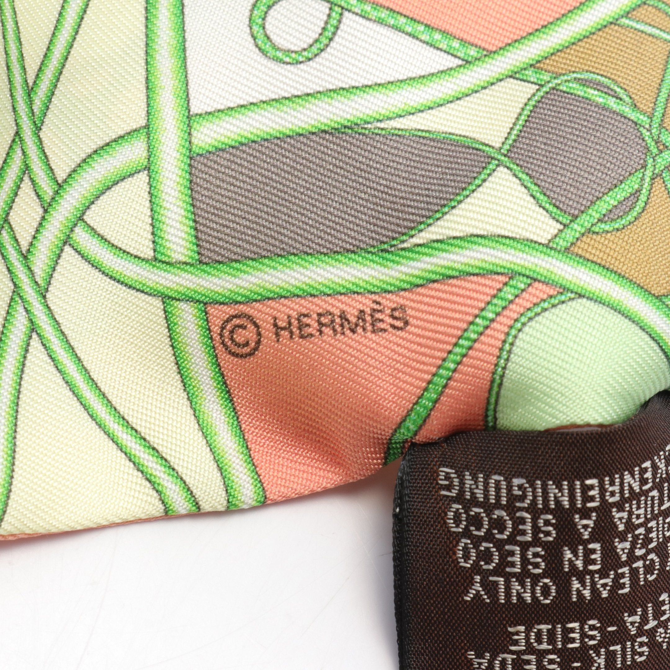 Hermes Hermes Twilly Coup De Fouet Au Bloc Ribbon Scarf Silk Yellow-Green Multicolor Size ONE SIZE - 2 Thumbnail