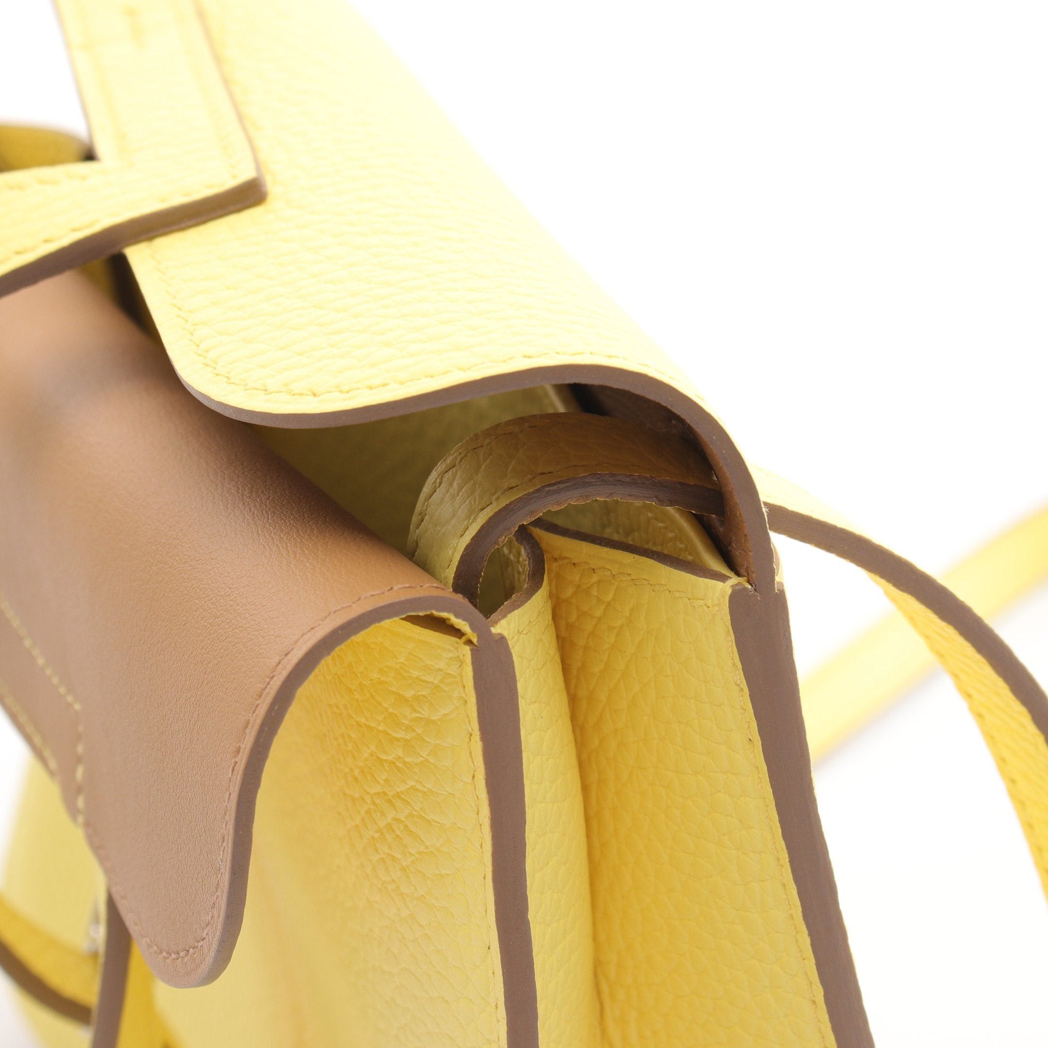 Hermes Hermes Arzan 25 Limoncello Biscuit Handbag Clemence Leather Veau Swift Yellow Brown Silver Hardware B Stamp Size ONE SIZE - 6 Thumbnail