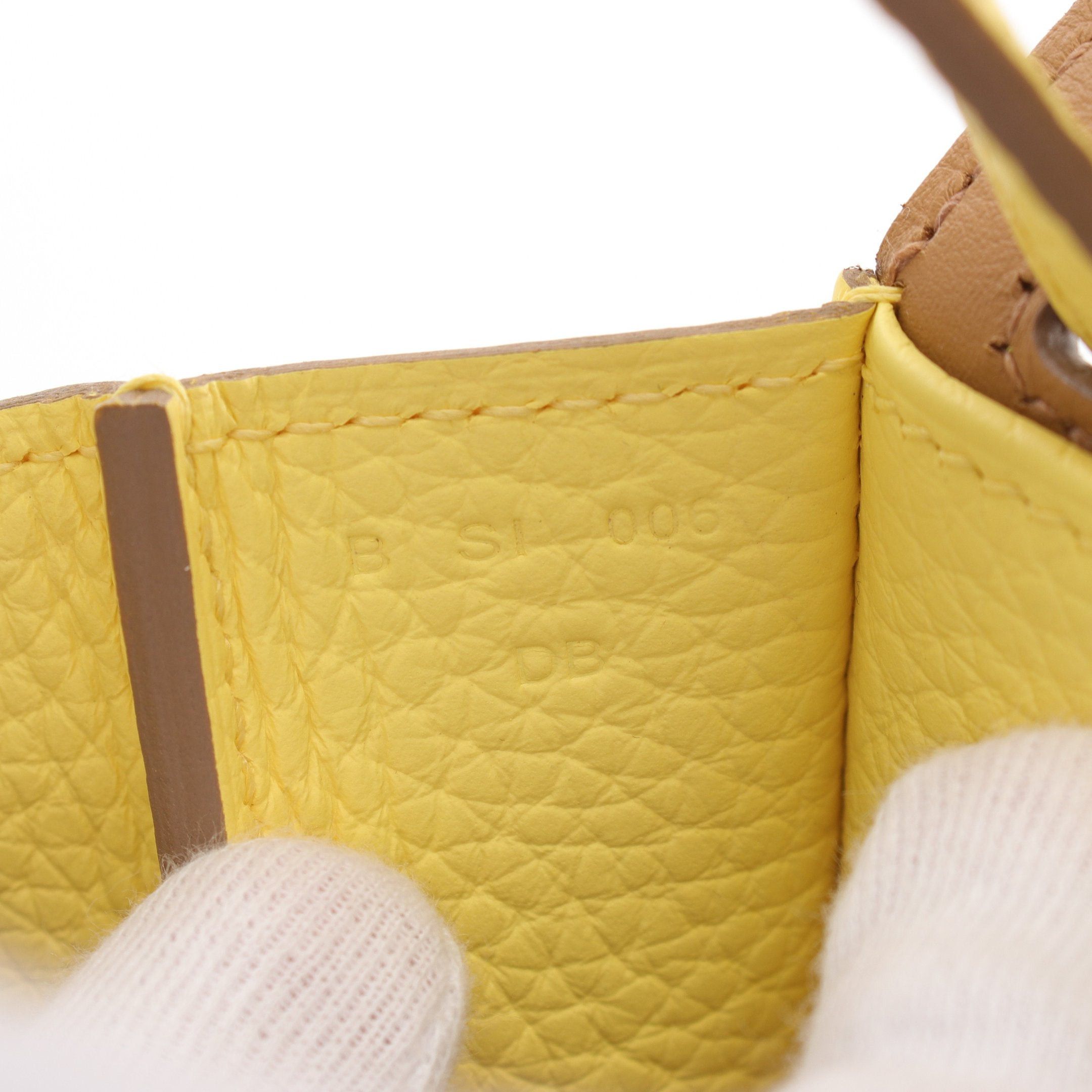 Hermes Hermes Arzan 25 Limoncello Biscuit Handbag Clemence Leather Veau Swift Yellow Brown Silver Hardware B Stamp Size ONE SIZE - 5 Thumbnail
