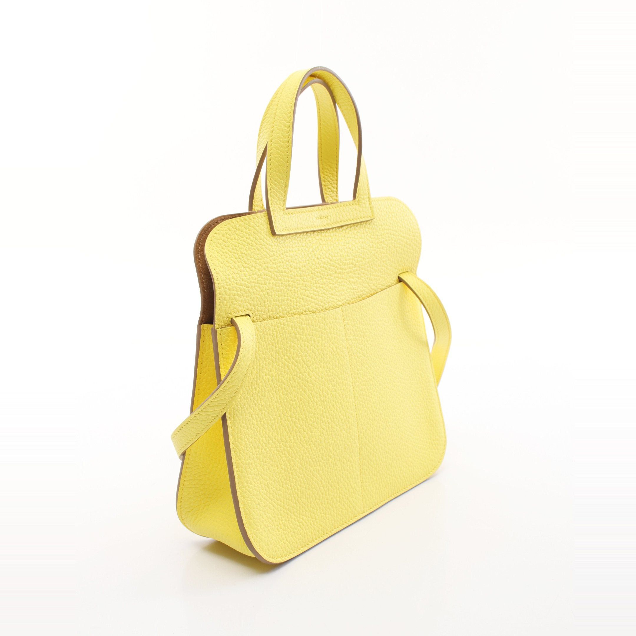 Hermes Hermes Arzan 25 Limoncello Biscuit Handbag Clemence Leather Veau Swift Yellow Brown Silver Hardware B Stamp Size ONE SIZE - 2 Thumbnail