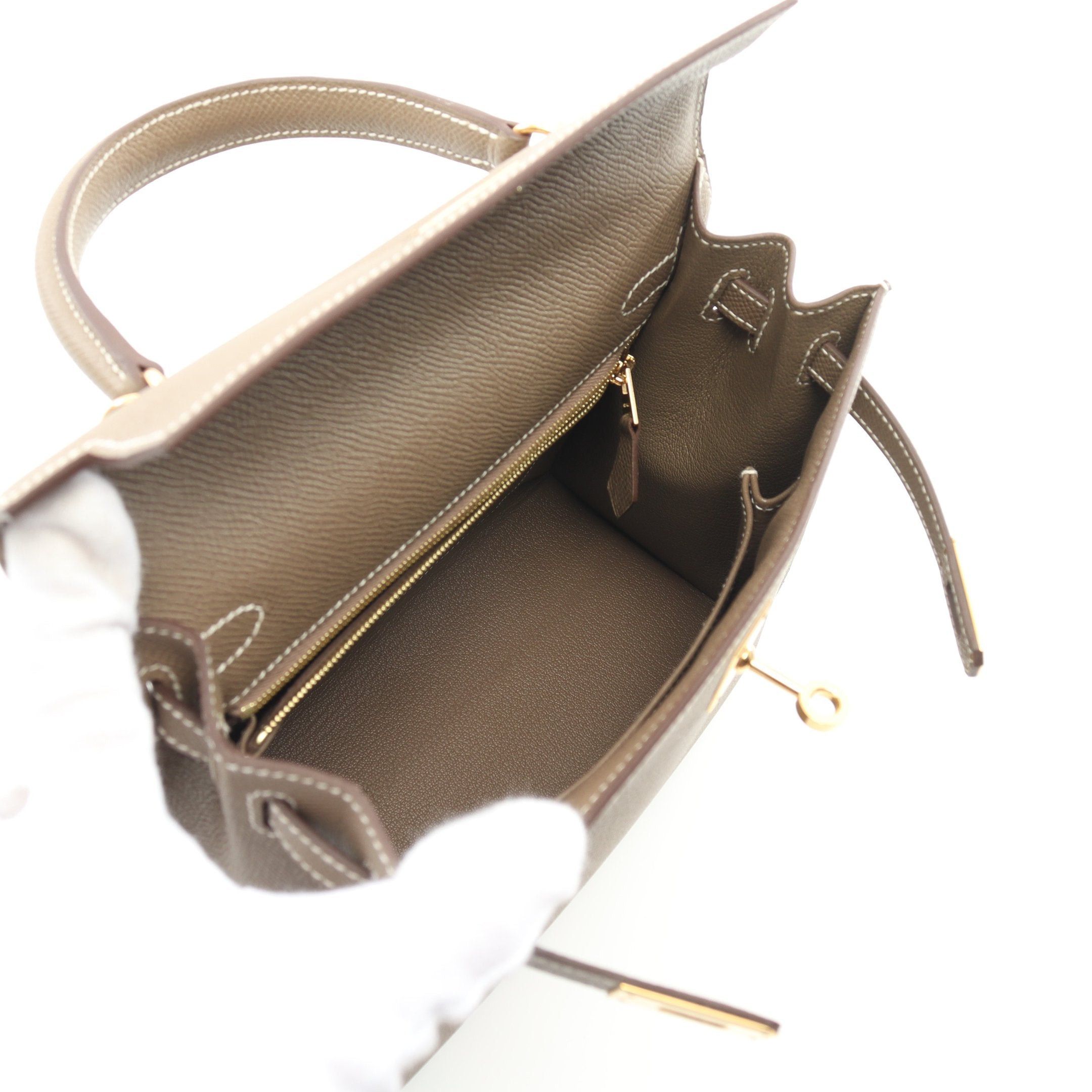 Hermes Hermes Kelly 25 Etoupe Handbag Veau Epsom Gray Brown Gold Hardware Outside Sewing U Stamp Size ONE SIZE - 3 Thumbnail