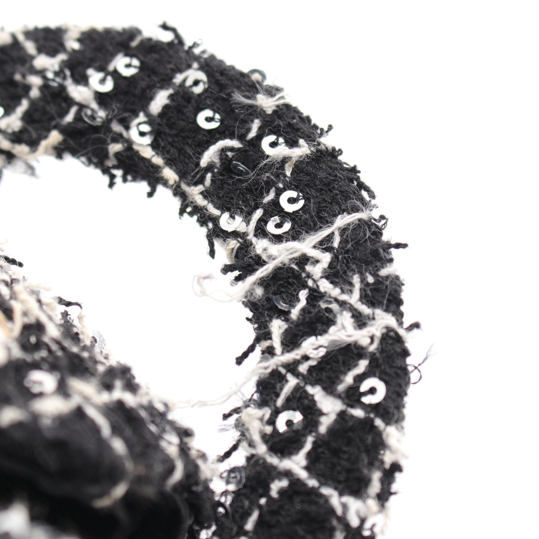 Chanel Matelasse Chain Clutch Bag Tweed Black White Gold Hardware