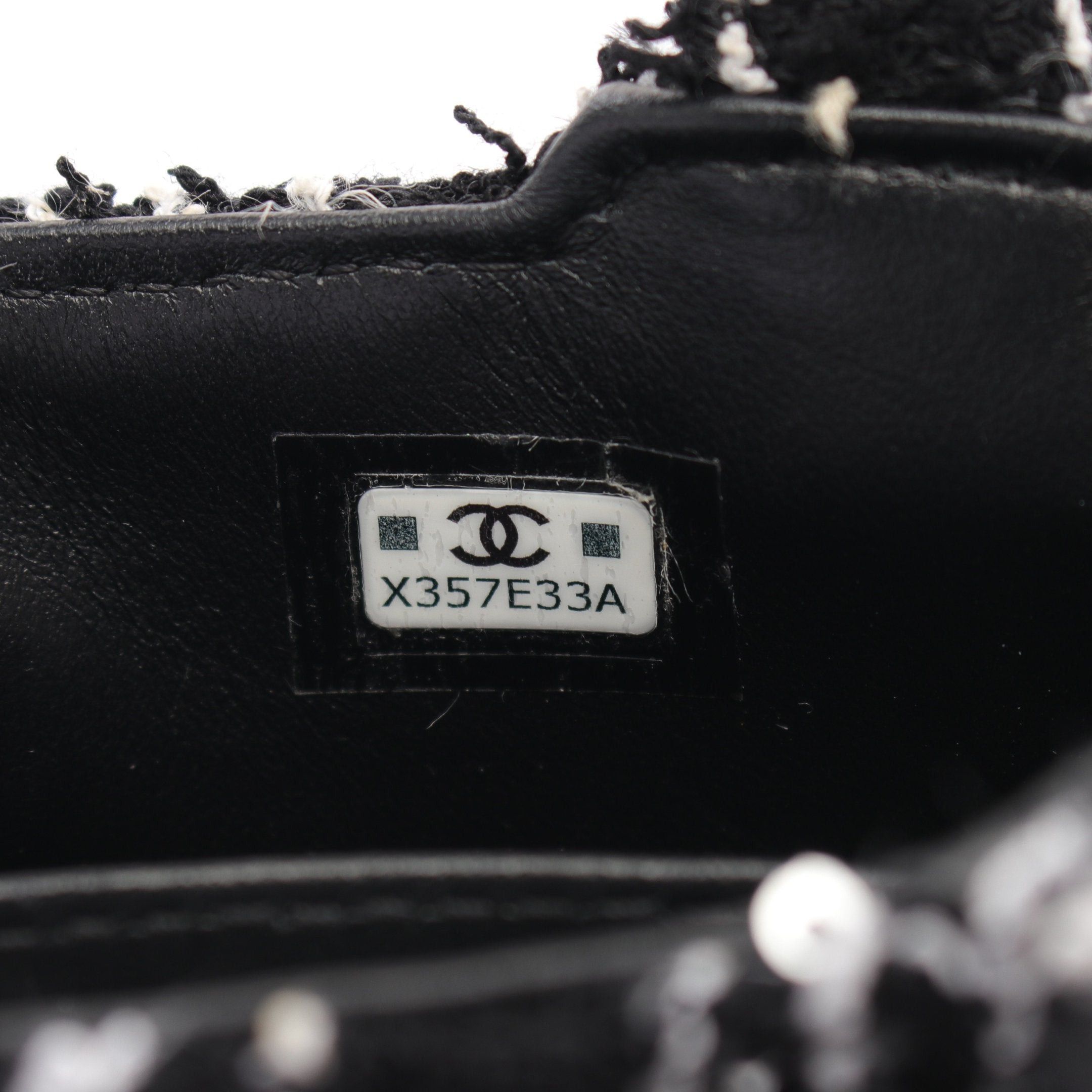 Chanel Matelasse Chain Clutch Bag Tweed Black White Gold Hardware