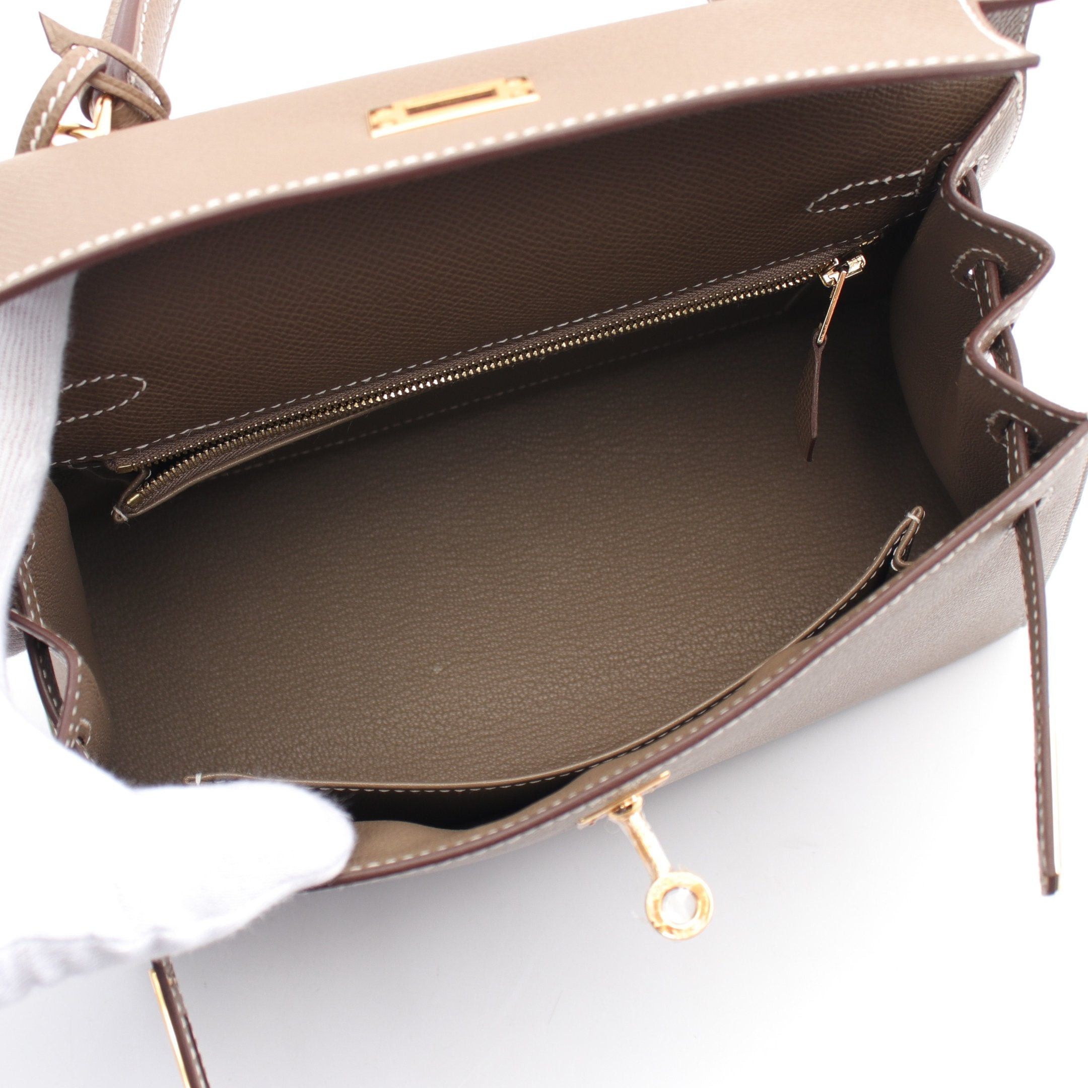 Hermes Hermes Kelly 25 Etoupe Handbag Veau Epsom Gray Beige Gold Hardware Outside Sewing B Stamp Size ONE SIZE - 3 Thumbnail