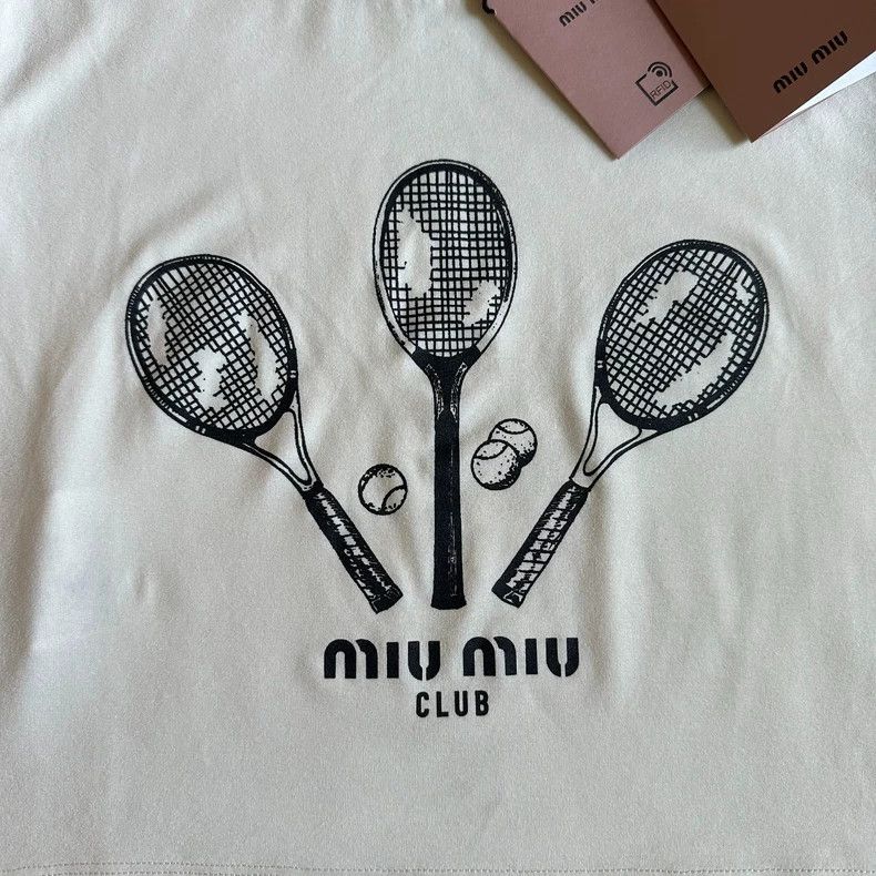 Miu Miu miumiu beige tennis racket short-sleeved T-shirt
