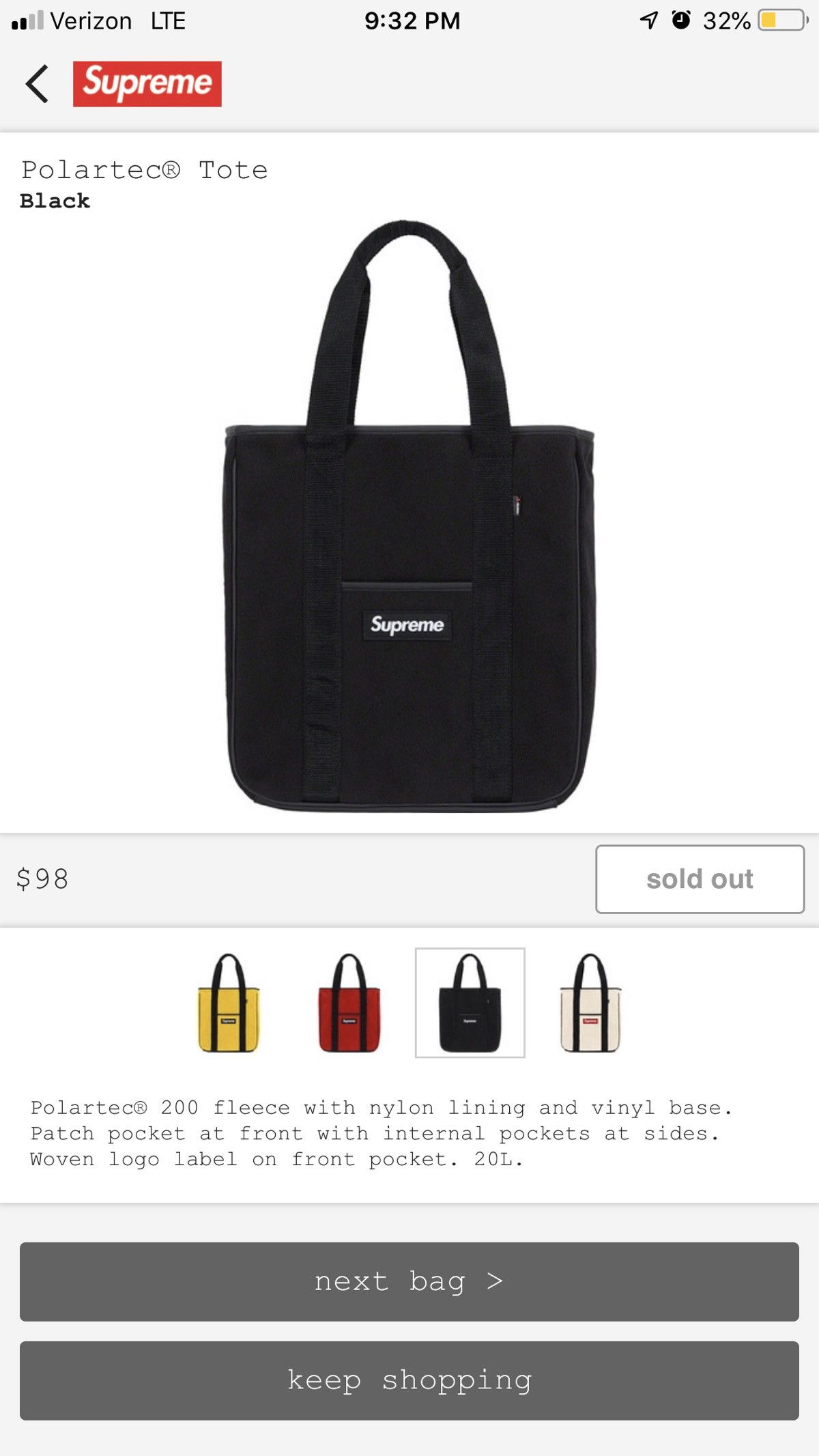 Supreme Supreme Polartec Tote Black | Grailed