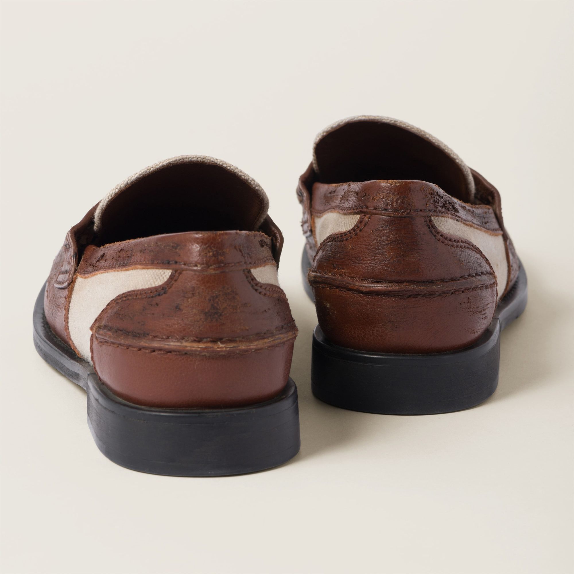 Miu Miu Leather and Linen Vintage Effect Penny Loafer Shoes Size US 10 / IT 40 - 3 Thumbnail